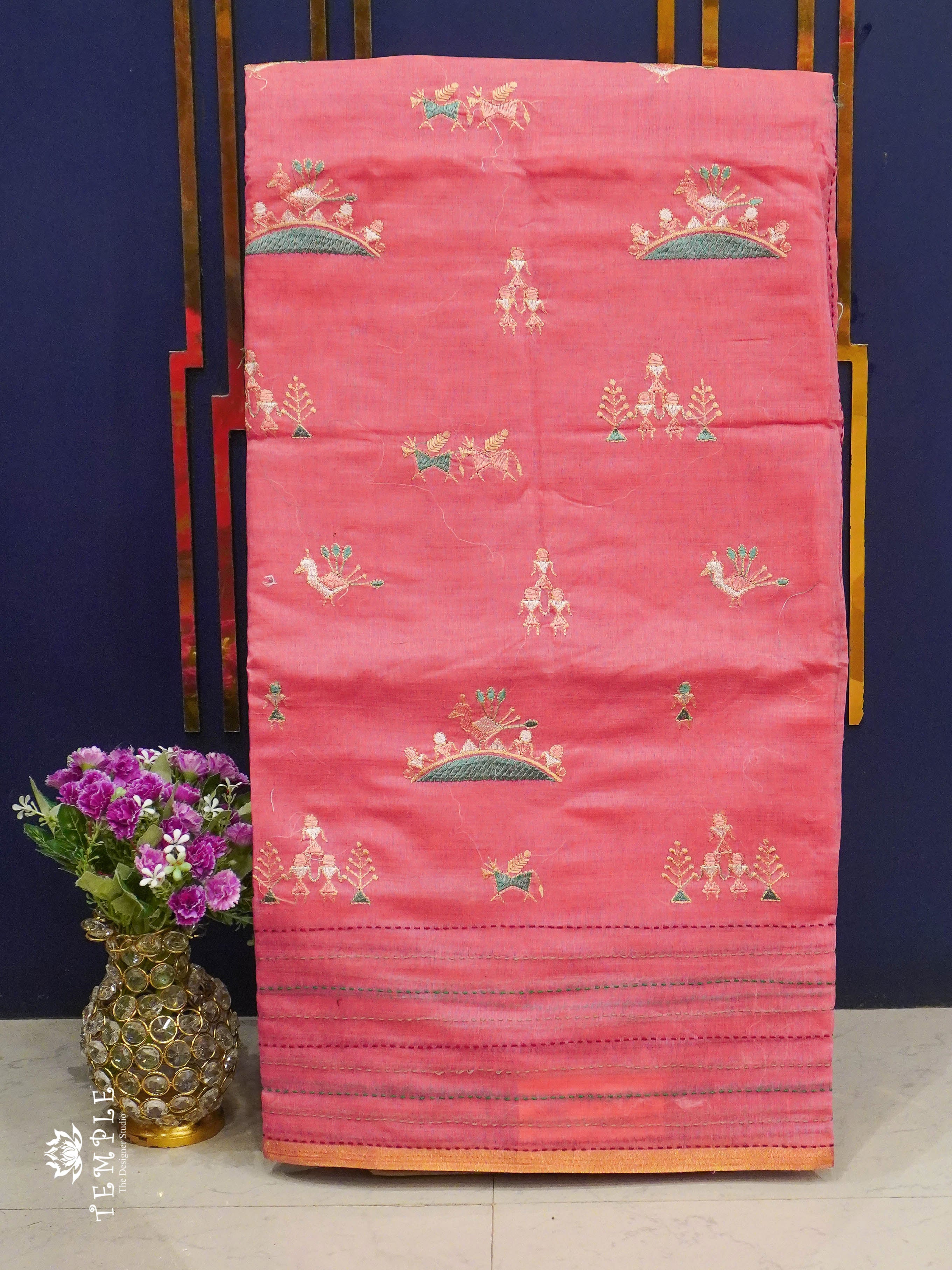 Chanderi Cotton Saree With Kantha Work | TTDS1344 | Sparkling Deals