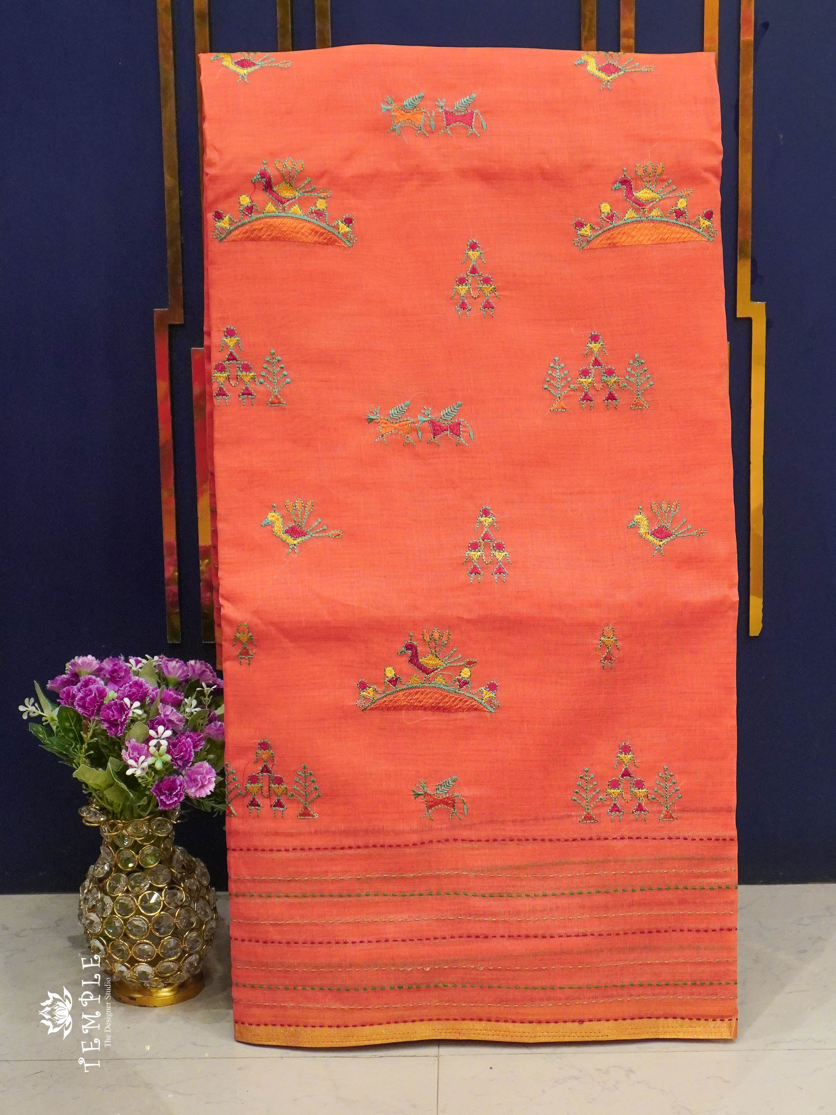 Chanderi Cotton Saree With Kantha Work | TTDS1344 | Sparkling Deals