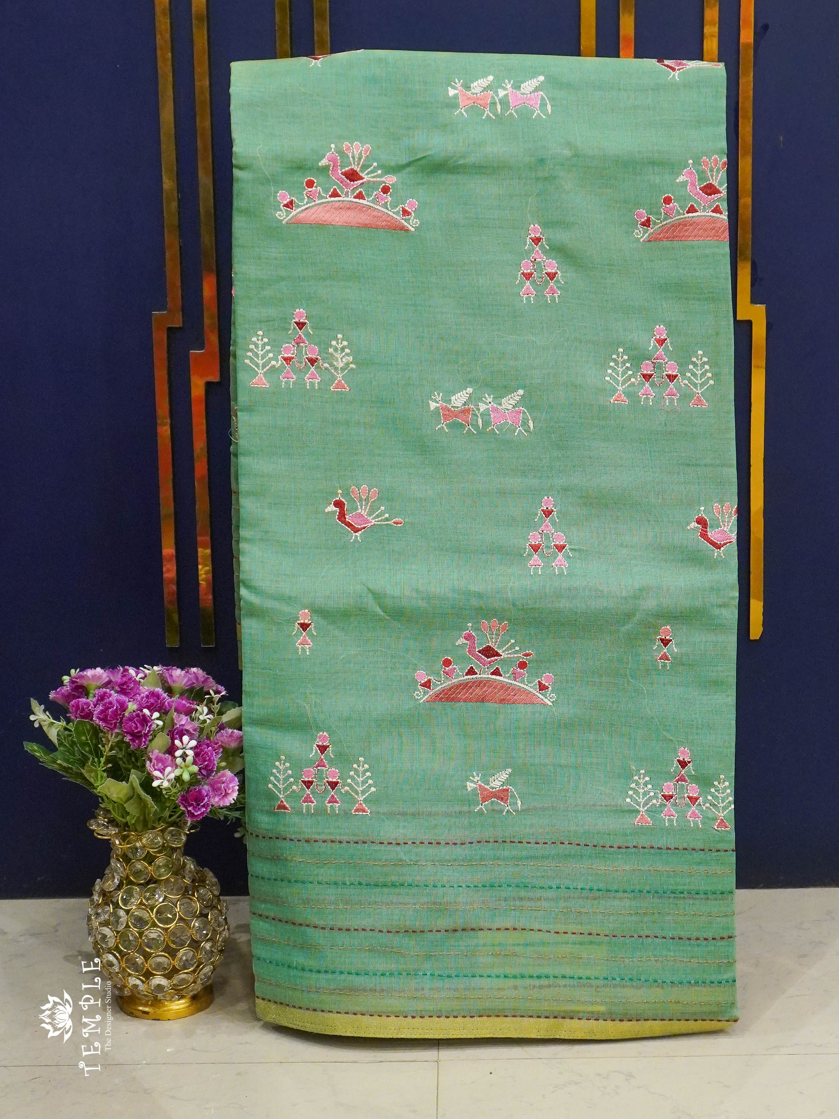 Chanderi Cotton Saree With Kantha Work | TTDS1344 | Sparkling Deals