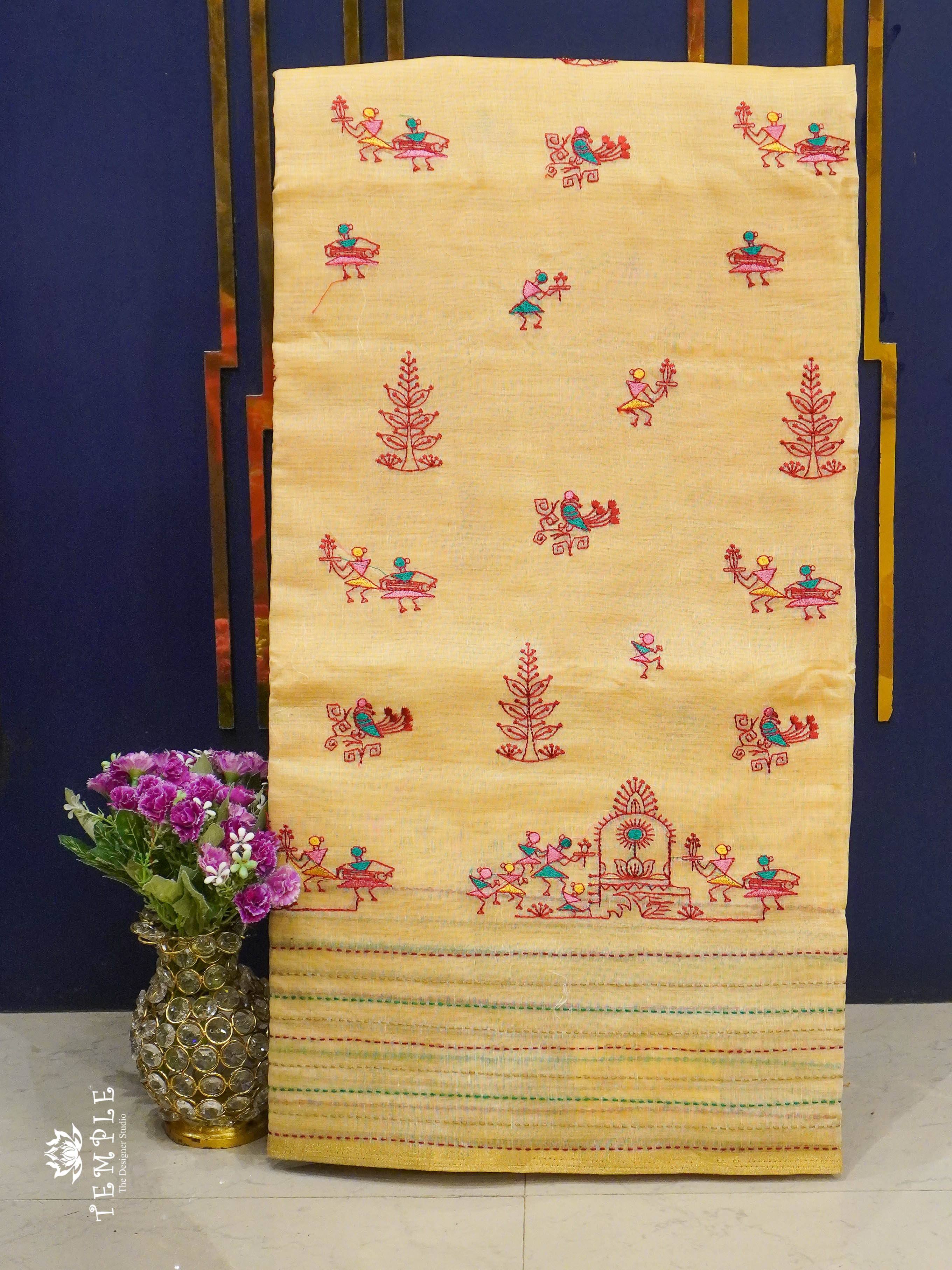 Chanderi Cotton Saree With Kantha Work | TTDS1344 | Sparkling Deals