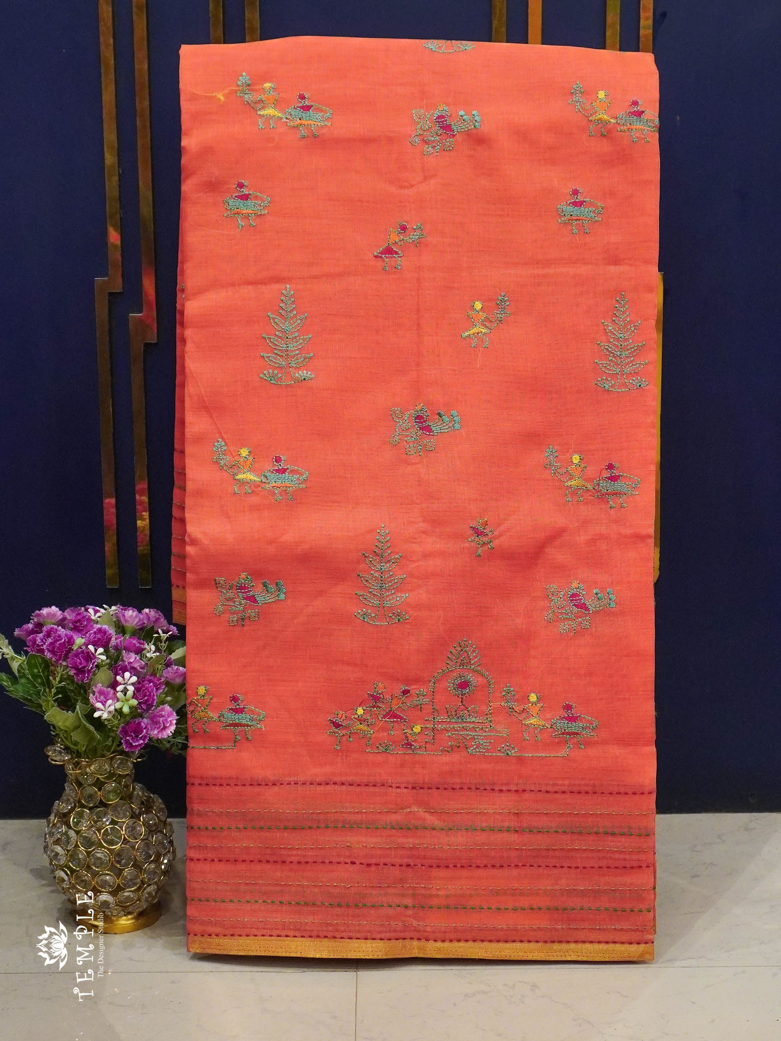 Chanderi Cotton Saree With Kantha Work | TTDS1344 | Sparkling Deals