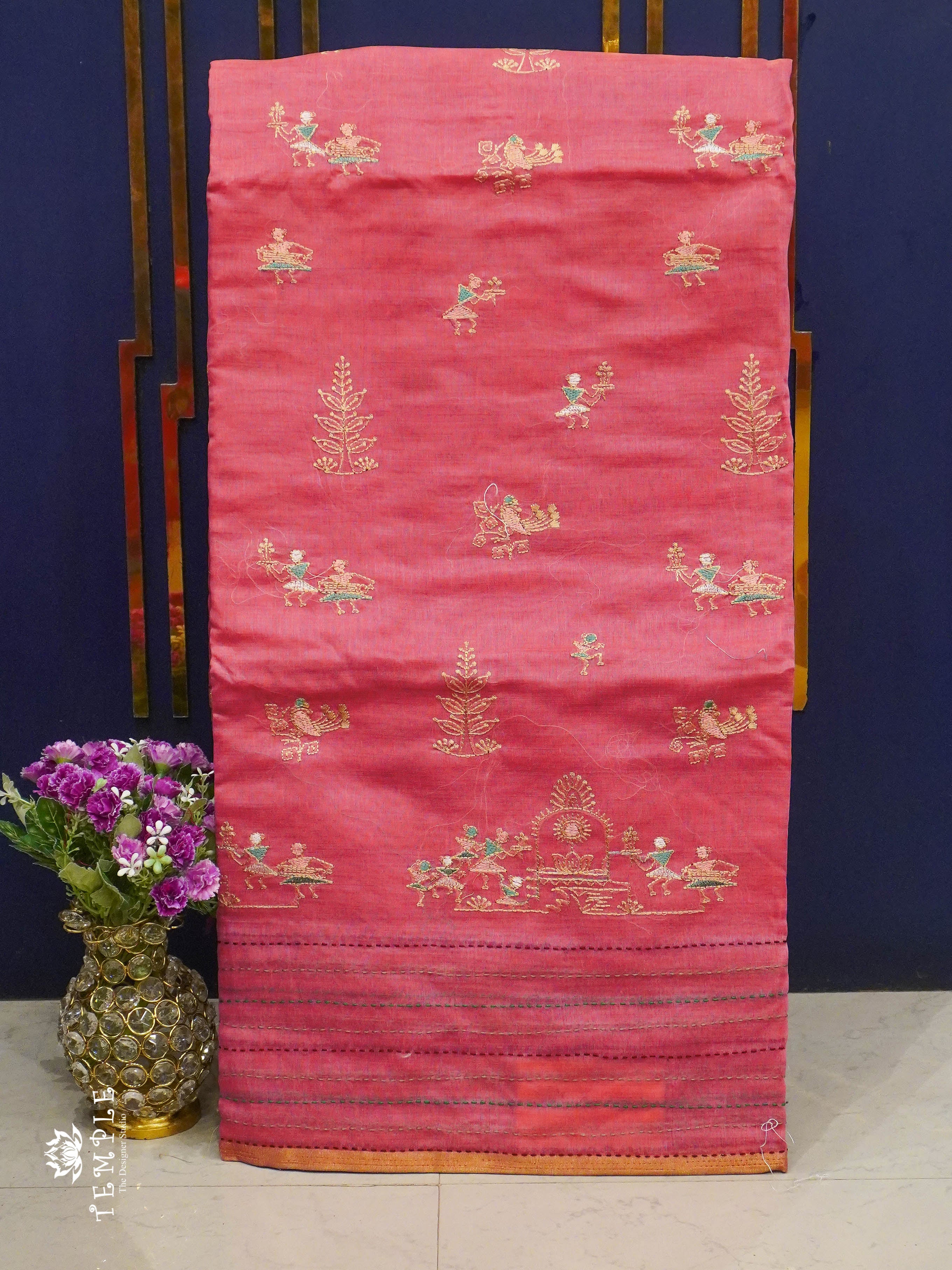 Chanderi Cotton Saree With Kantha Work | TTDS1344 | Sparkling Deals