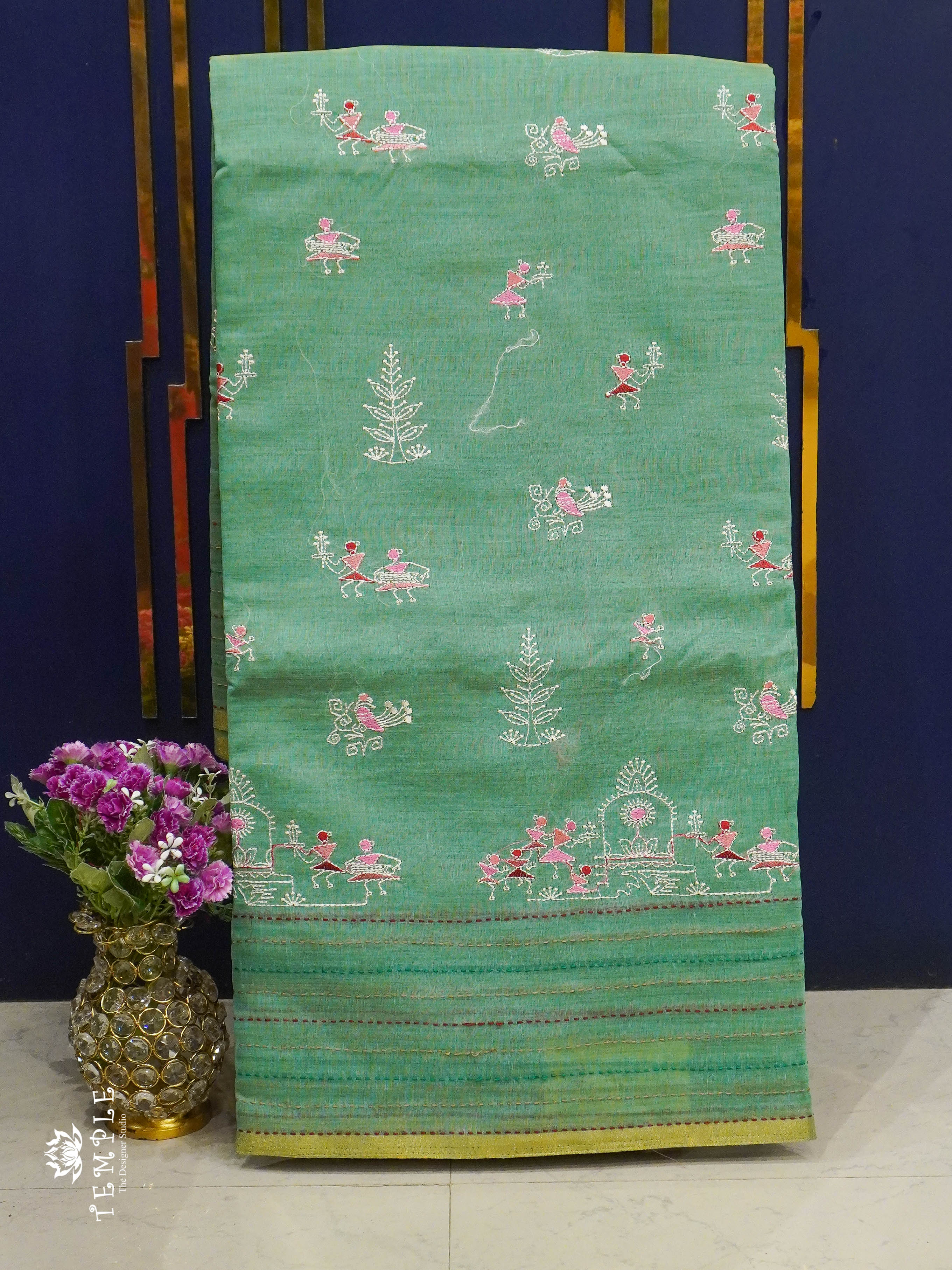 Chanderi Cotton Saree With Kantha Work | TTDS1344 | Sparkling Deals