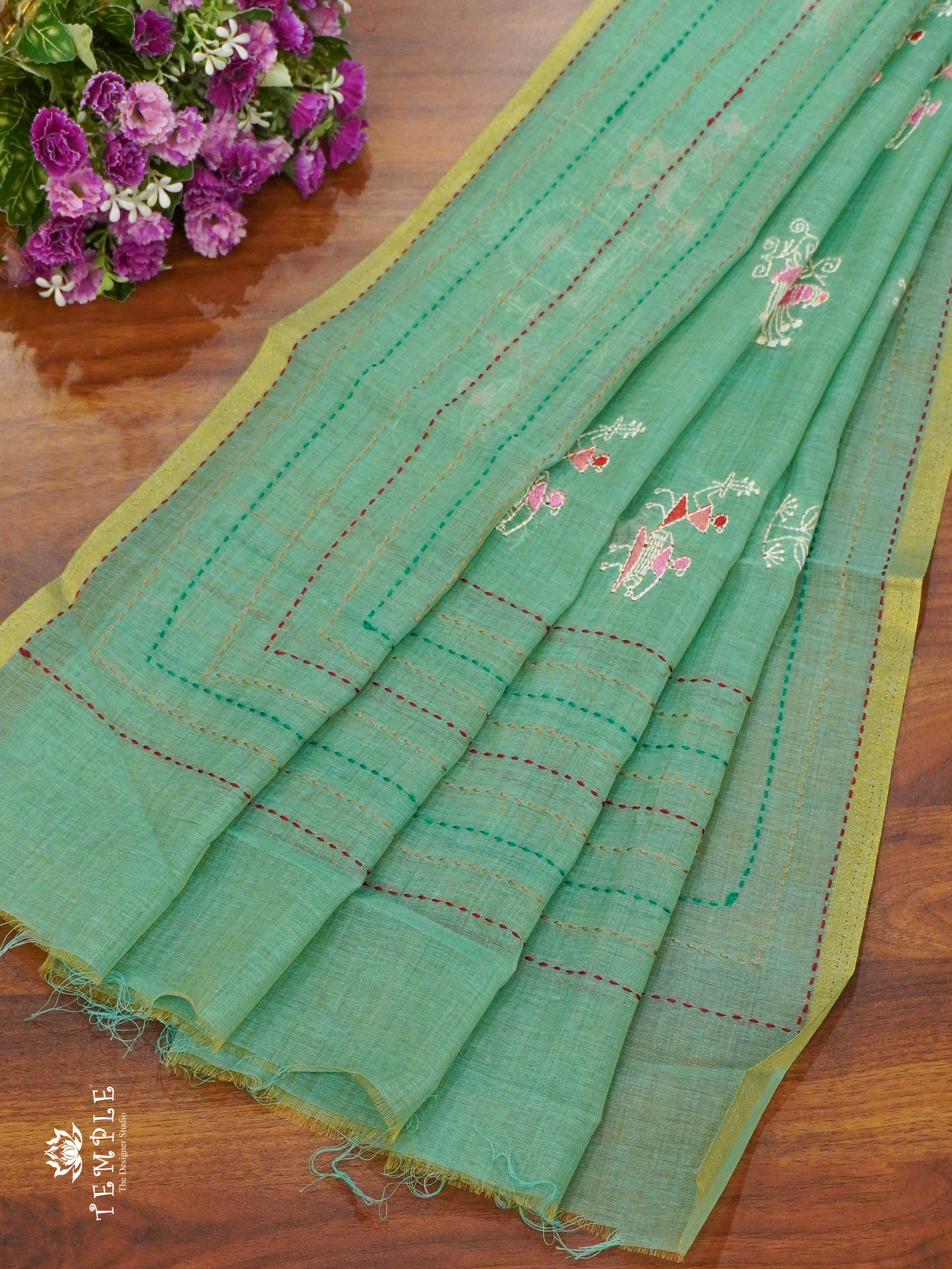 Chanderi Cotton Saree With Kantha Work | TTDS1344 | Sparkling Deals