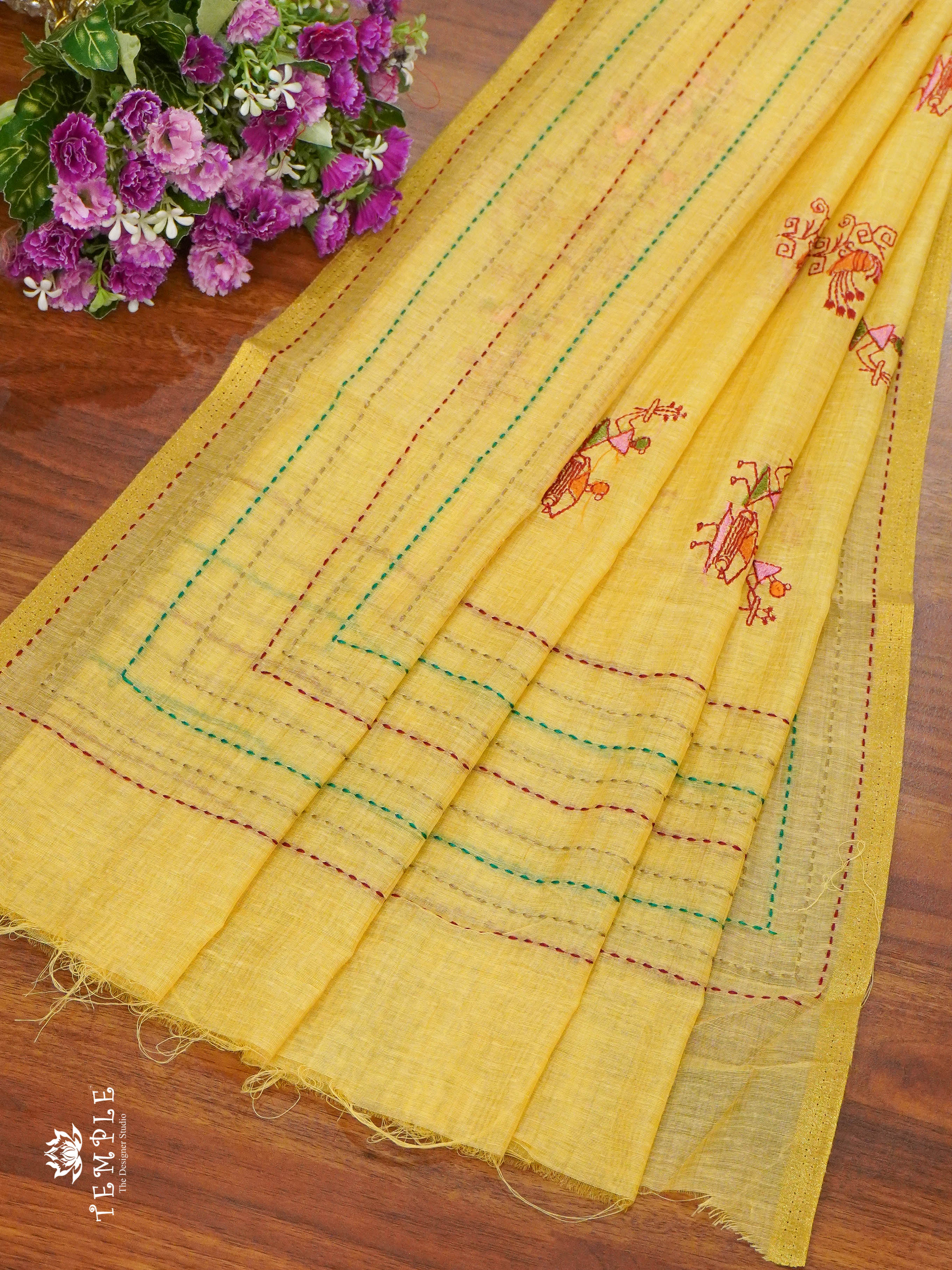 Chanderi Cotton Saree With Kantha Work | TTDS1344 | Sparkling Deals