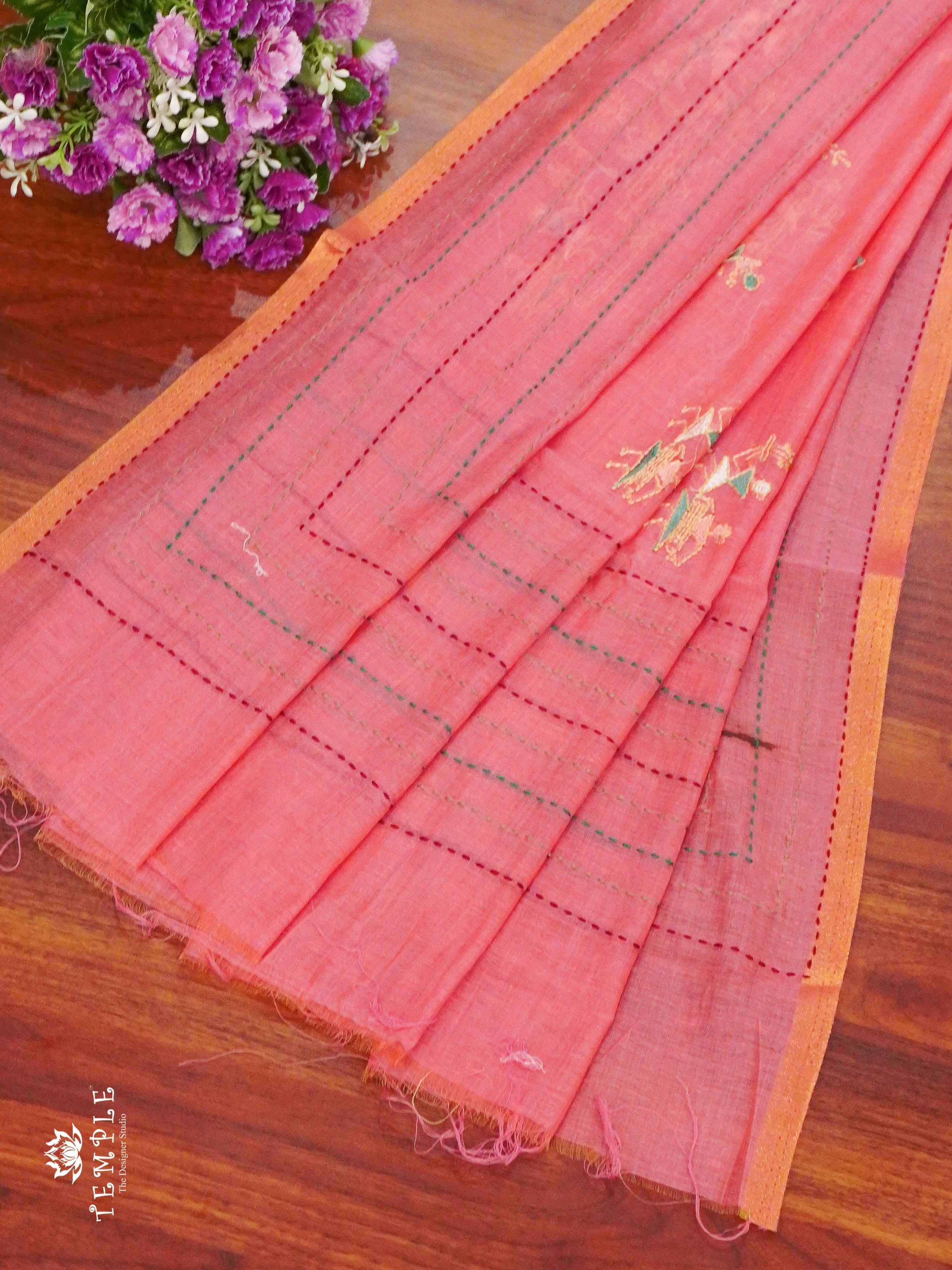 Chanderi Cotton Saree With Kantha Work | TTDS1344 | Sparkling Deals