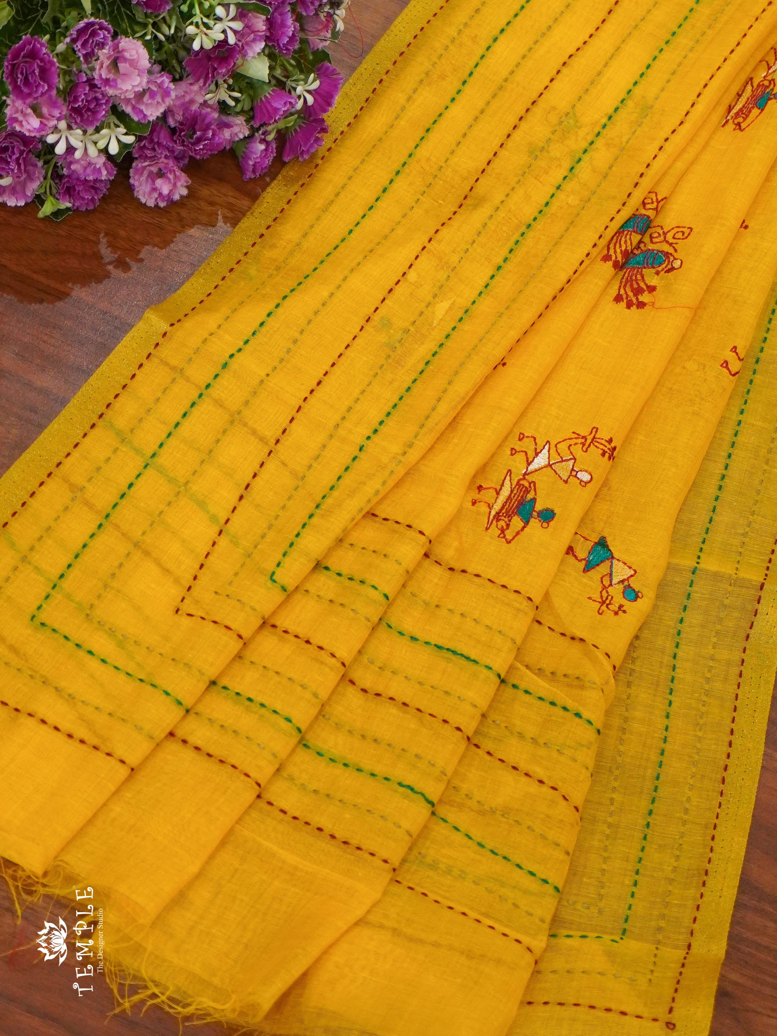 Chanderi Cotton Saree With Kantha Work | TTDS1344 | Sparkling Deals