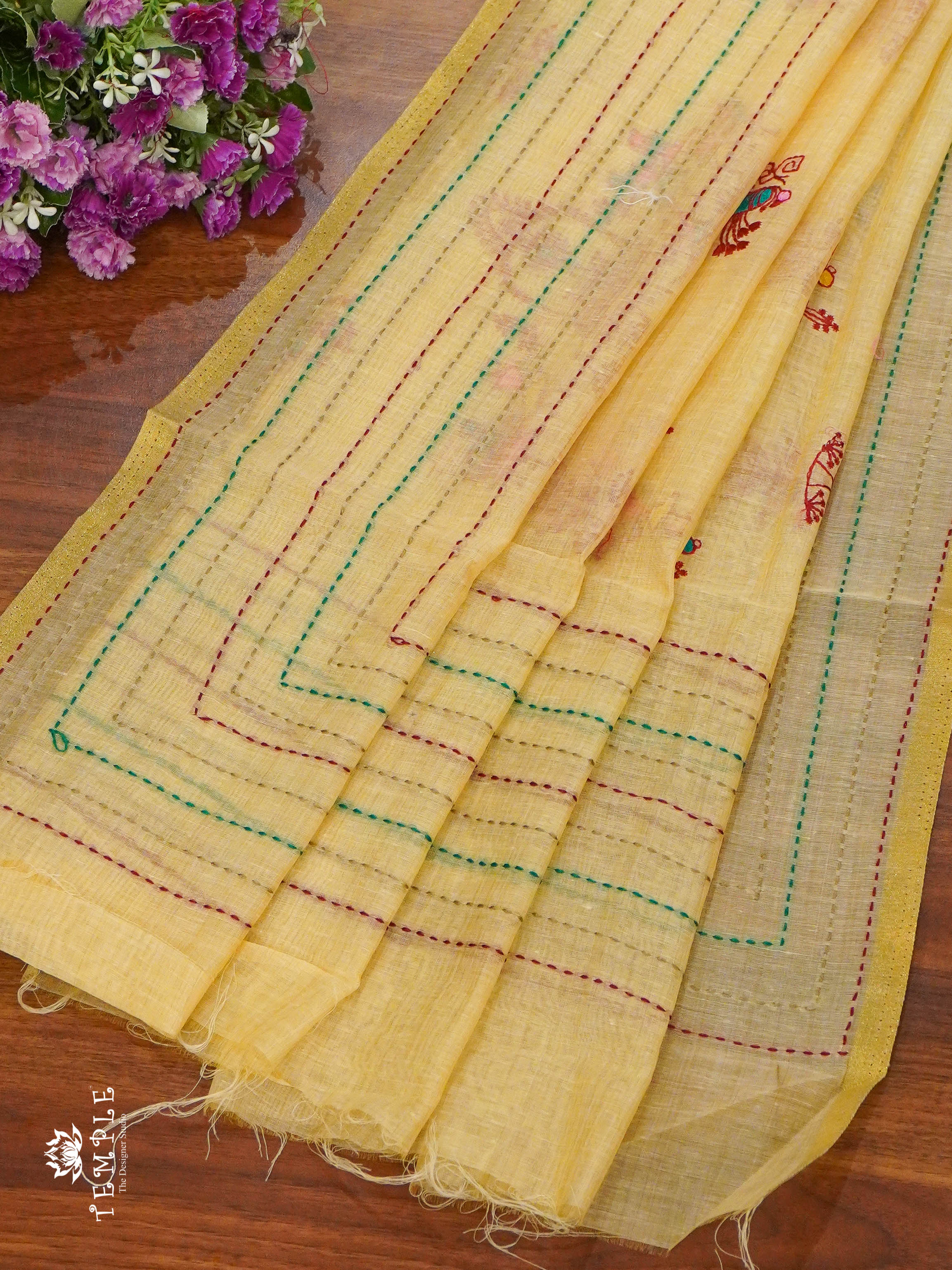 Chanderi Cotton Saree With Kantha Work | TTDS1344 | Sparkling Deals