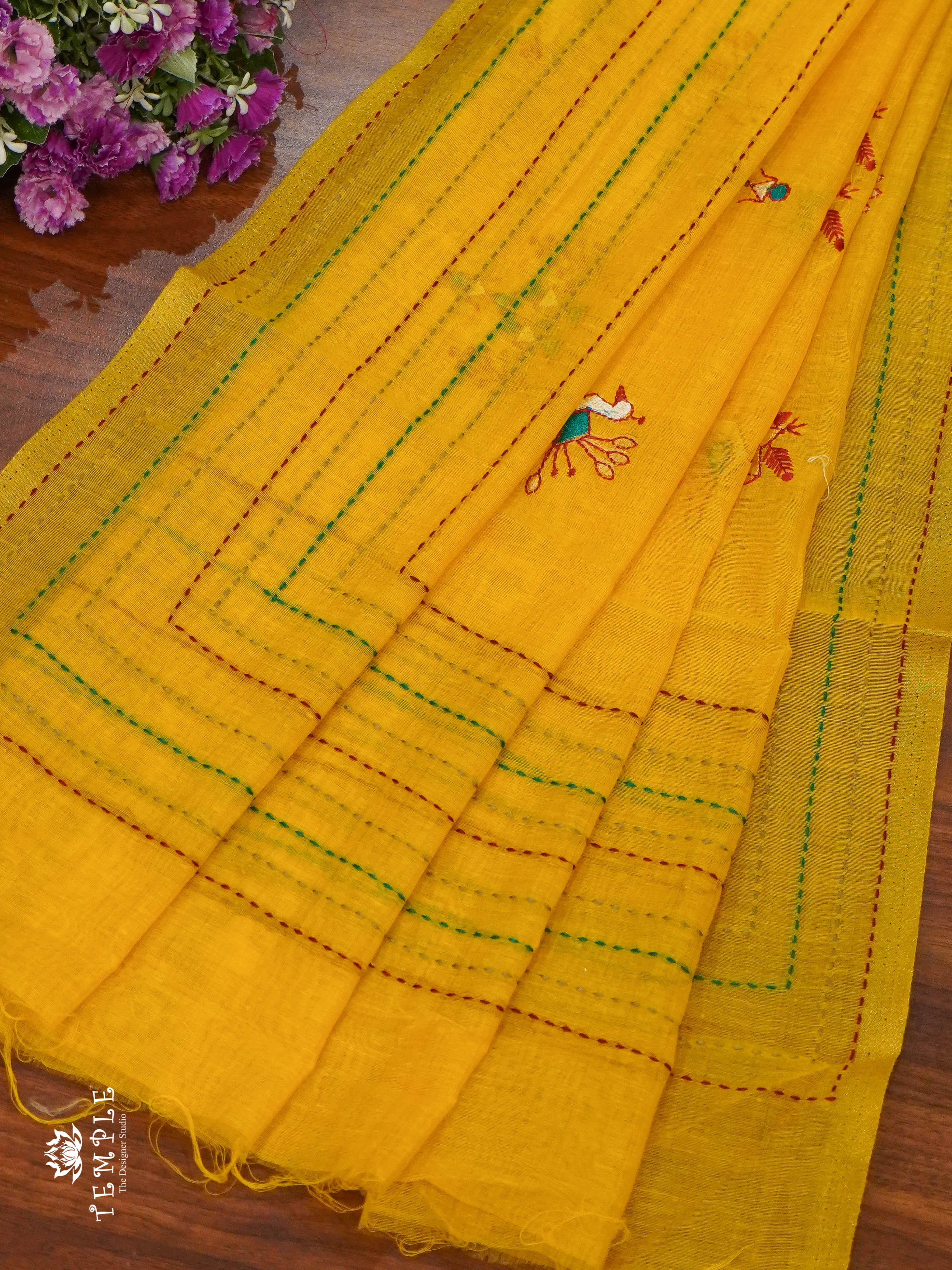 Chanderi Cotton Saree With Kantha Work | TTDS1344 | Sparkling Deals