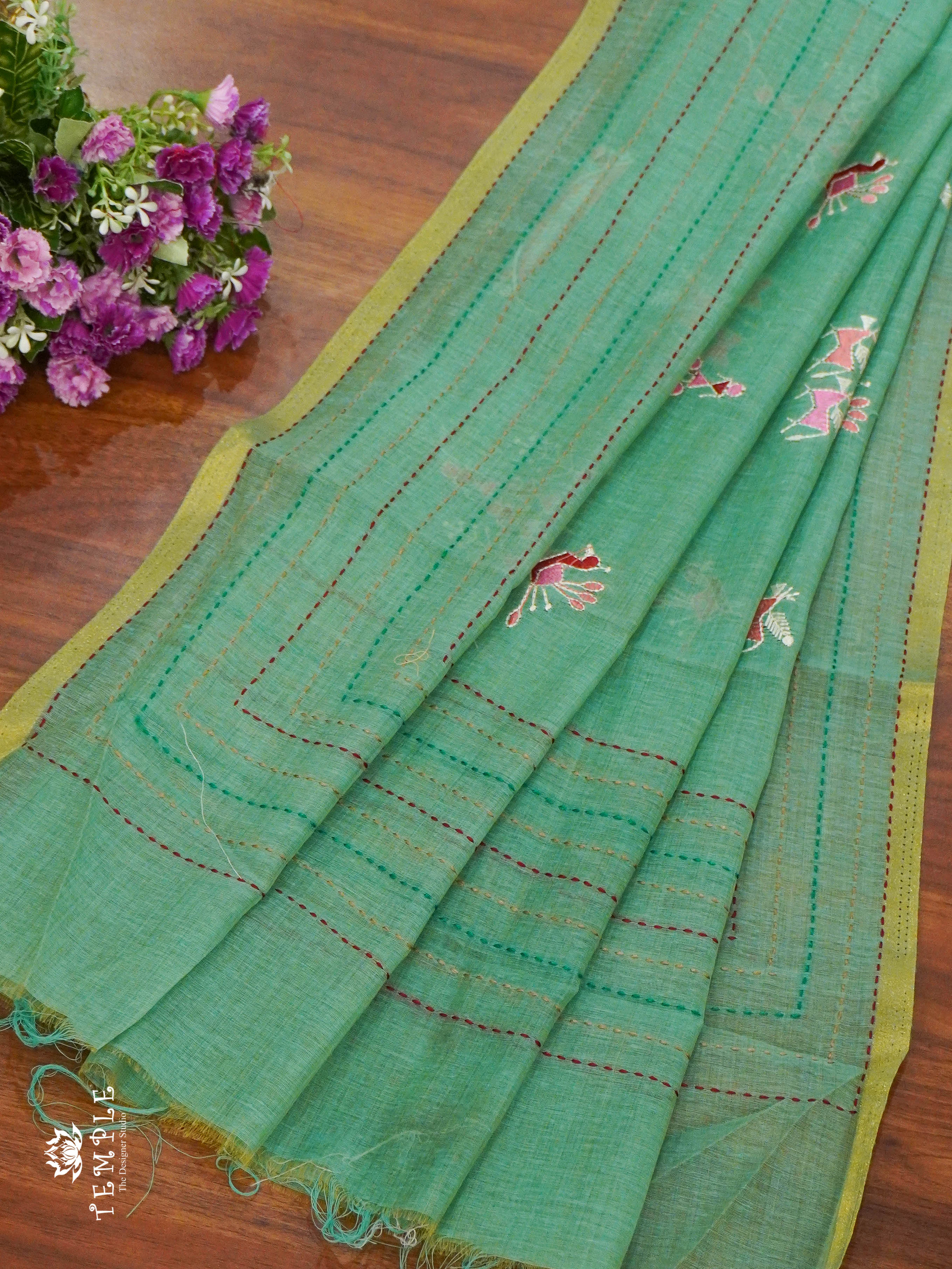 Chanderi Cotton Saree With Kantha Work | TTDS1344 | Sparkling Deals