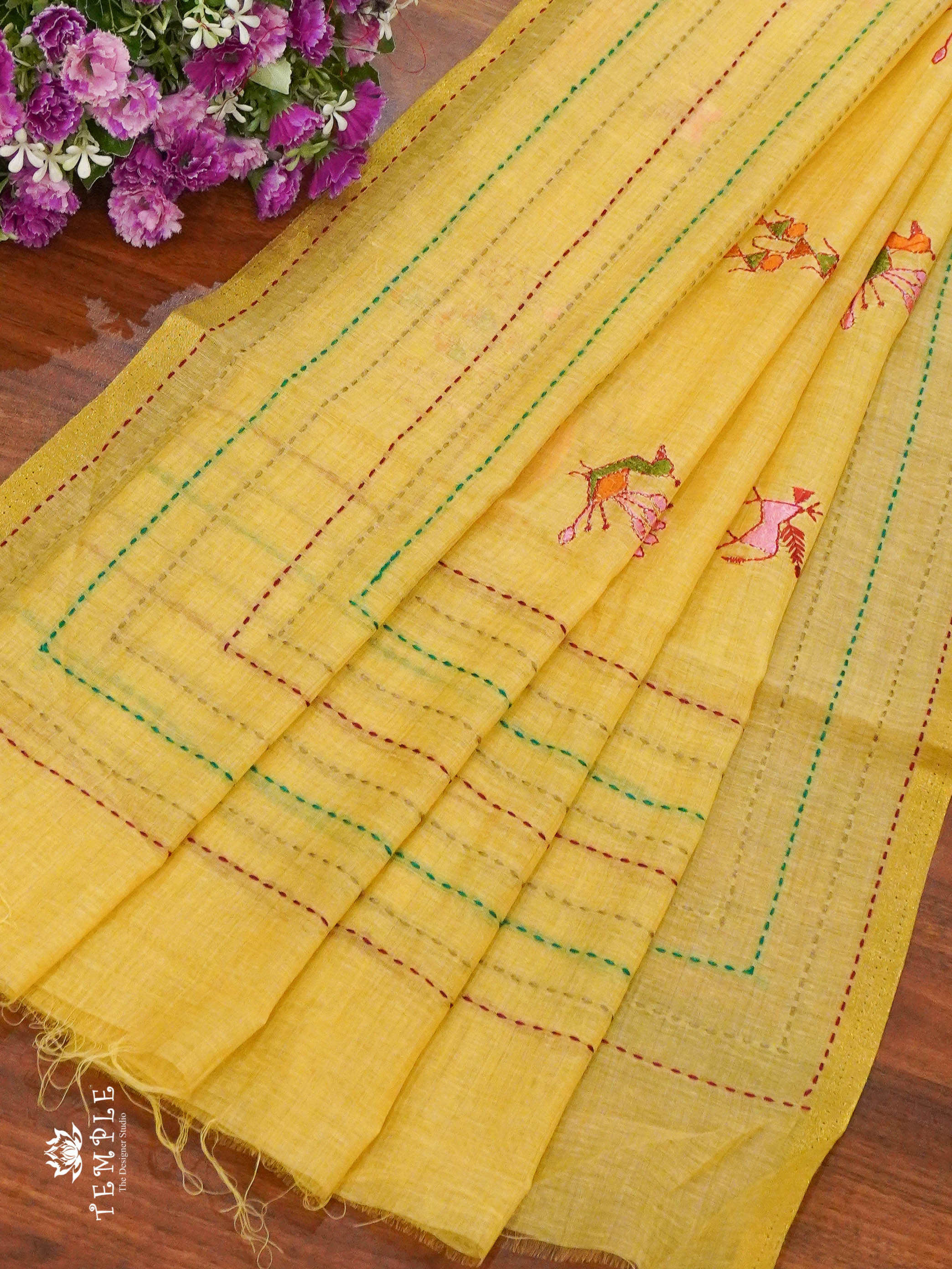 Chanderi Cotton Saree With Kantha Work | TTDS1344 | Sparkling Deals