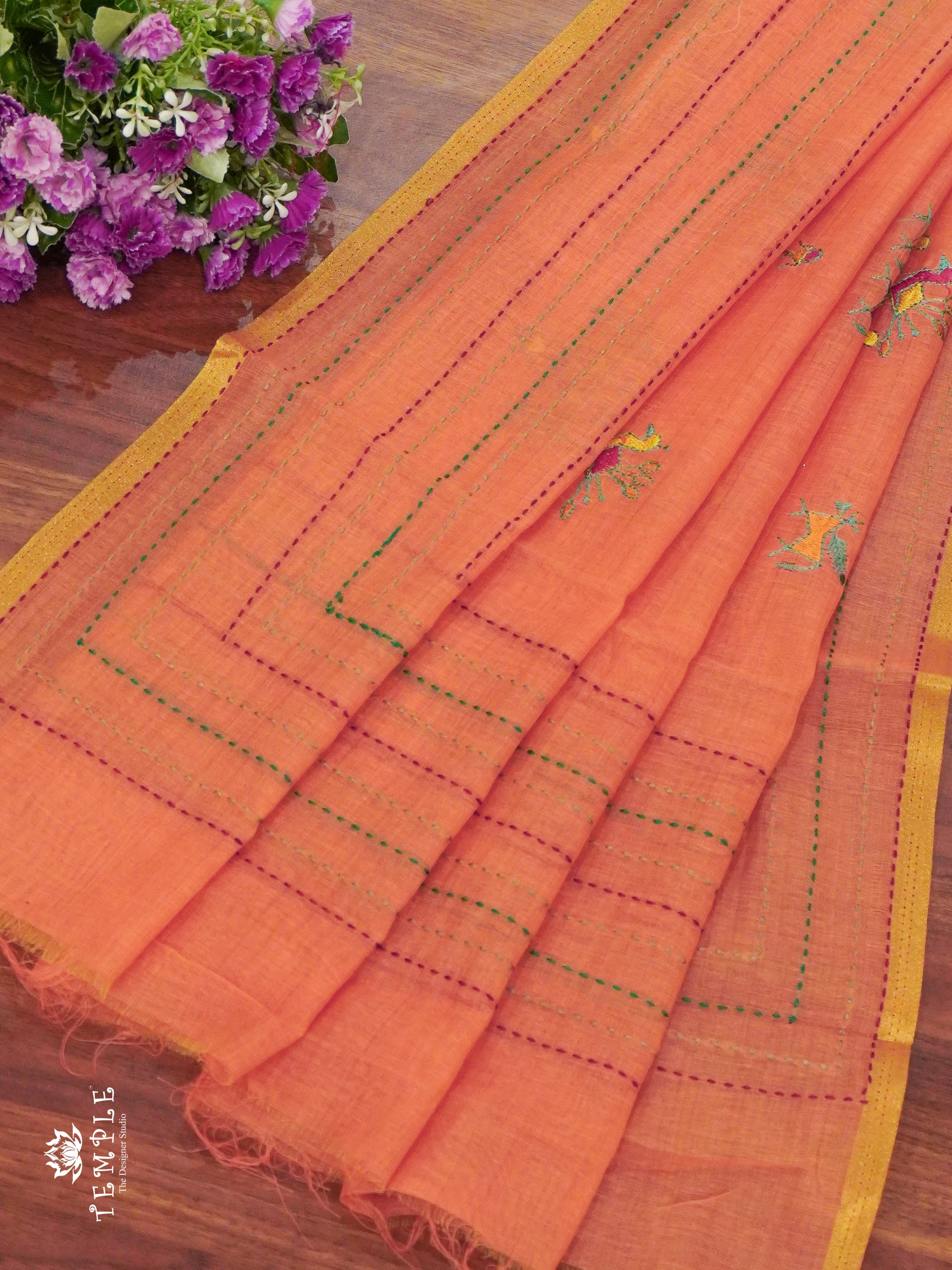 Chanderi Cotton Saree With Kantha Work | TTDS1344 | Sparkling Deals