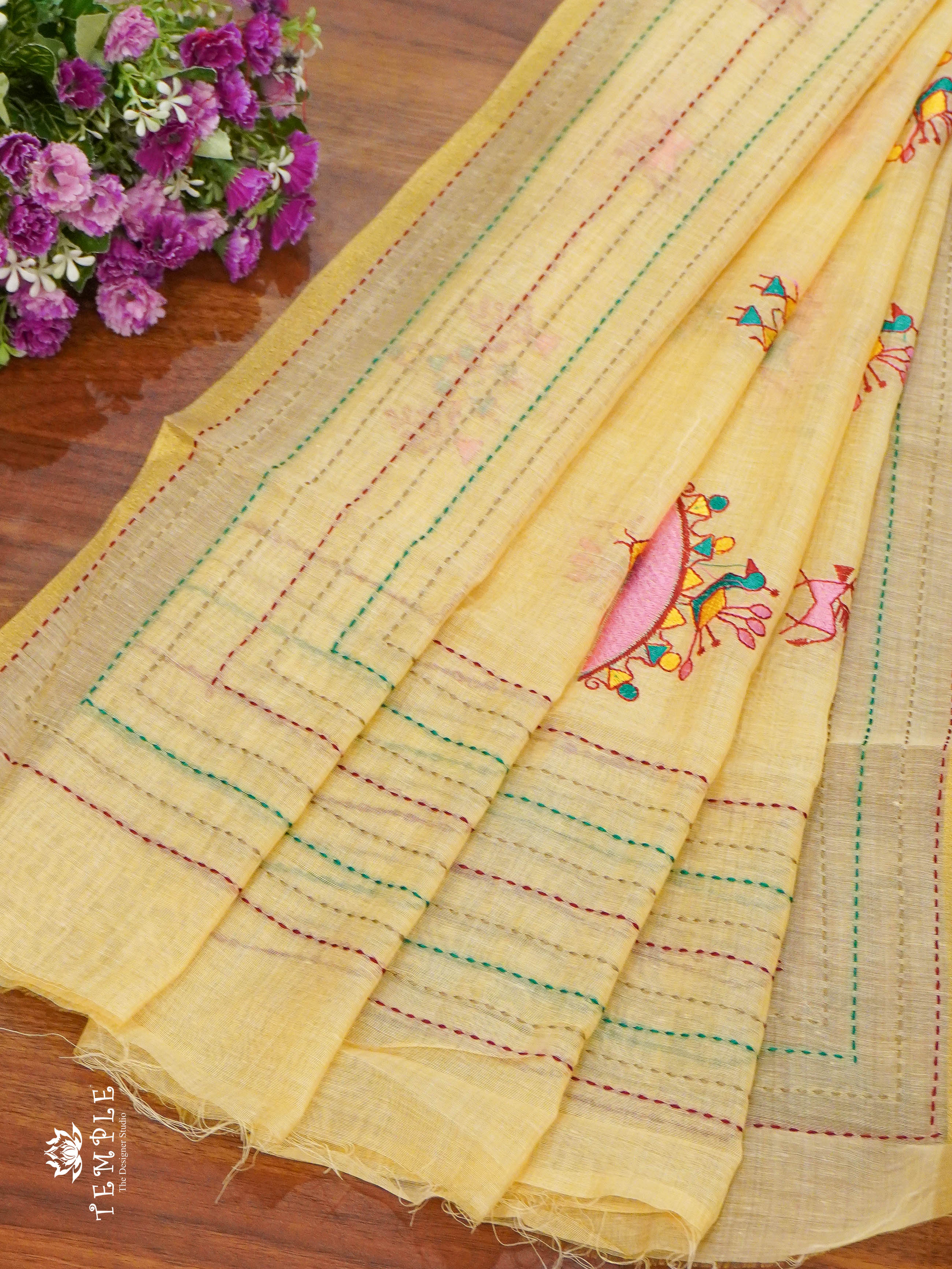 Chanderi Cotton Saree With Kantha Work | TTDS1344 | Sparkling Deals