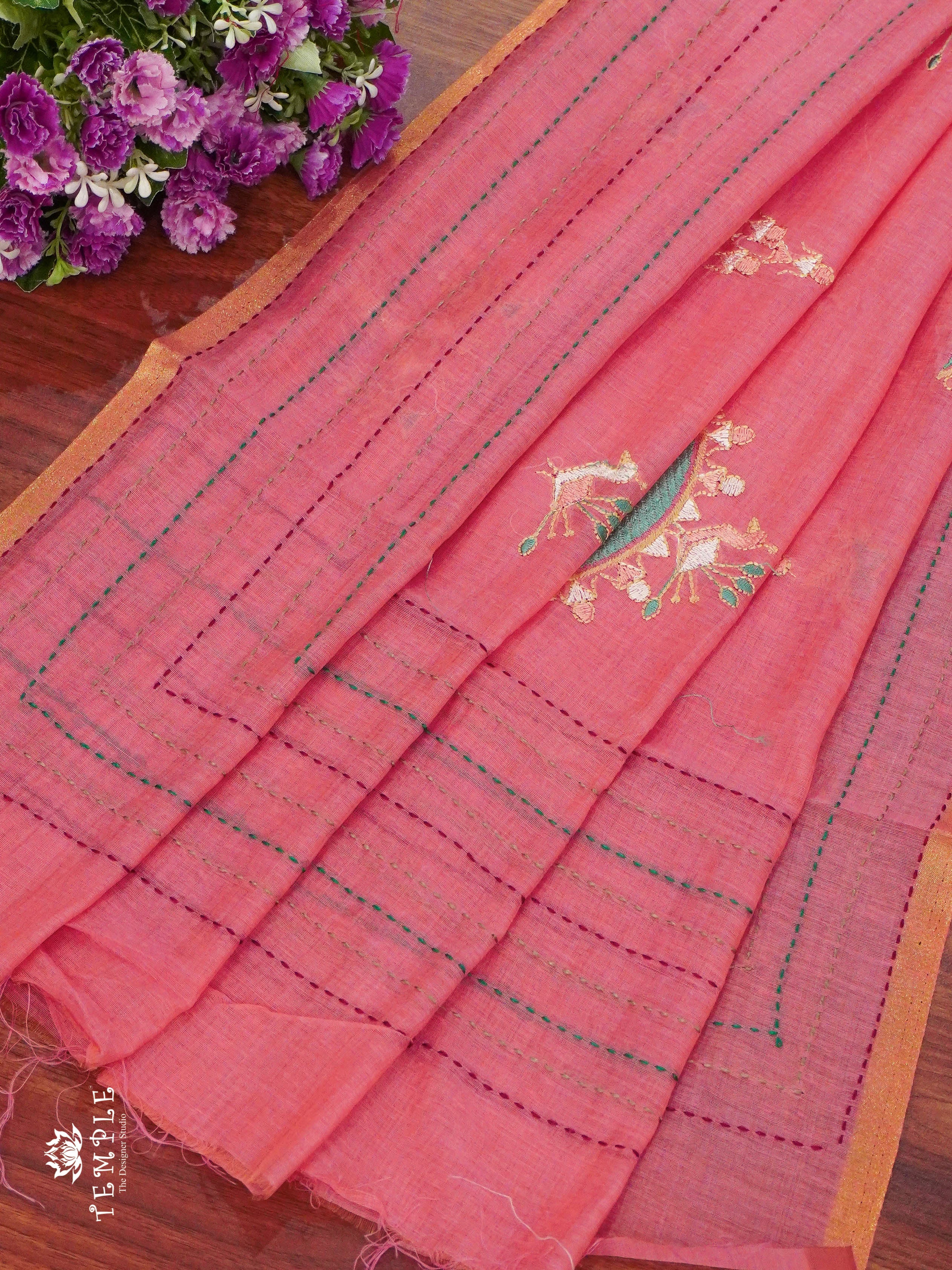 Chanderi Cotton Saree With Kantha Work | TTDS1344 | Sparkling Deals