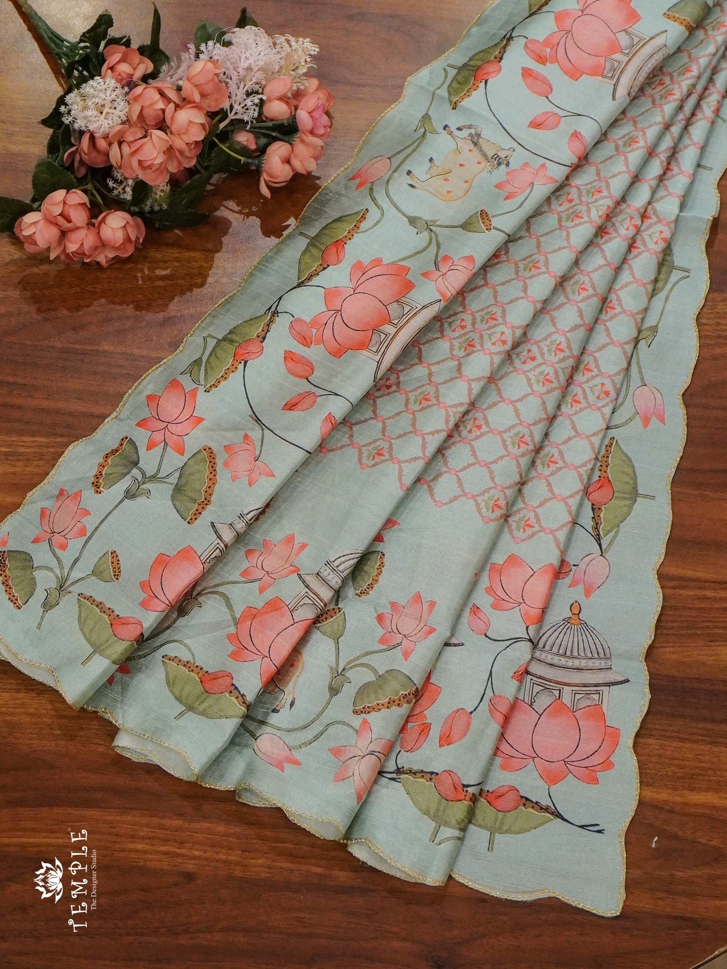 Italian Silk Saree With Scallop Finishing |  TTDS1346 | Sparkling Deals  | PRE BOOKING