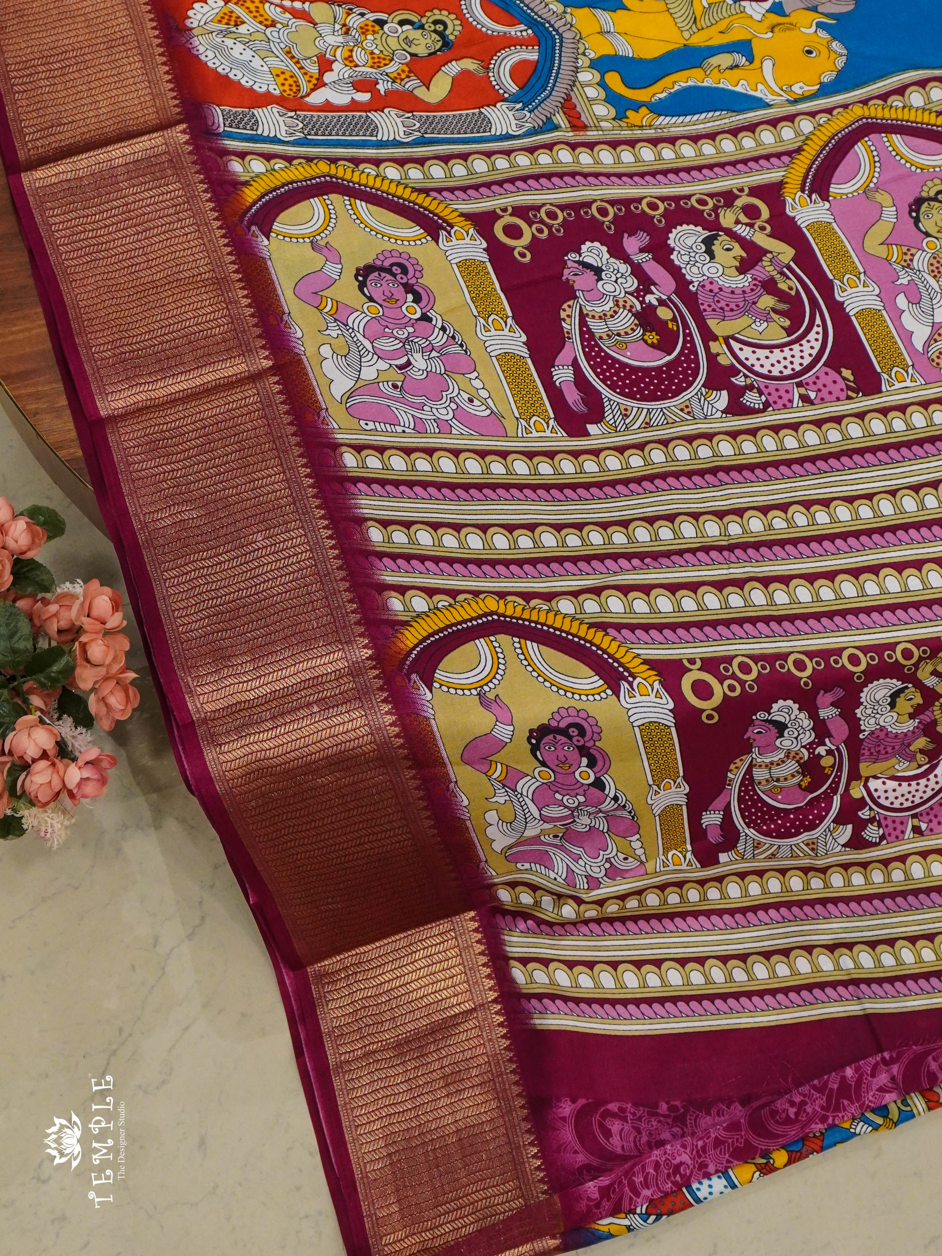 Mangalagiri Saree With Pen Kalamkari Prints | TTDS1352 | Sparkling Deals