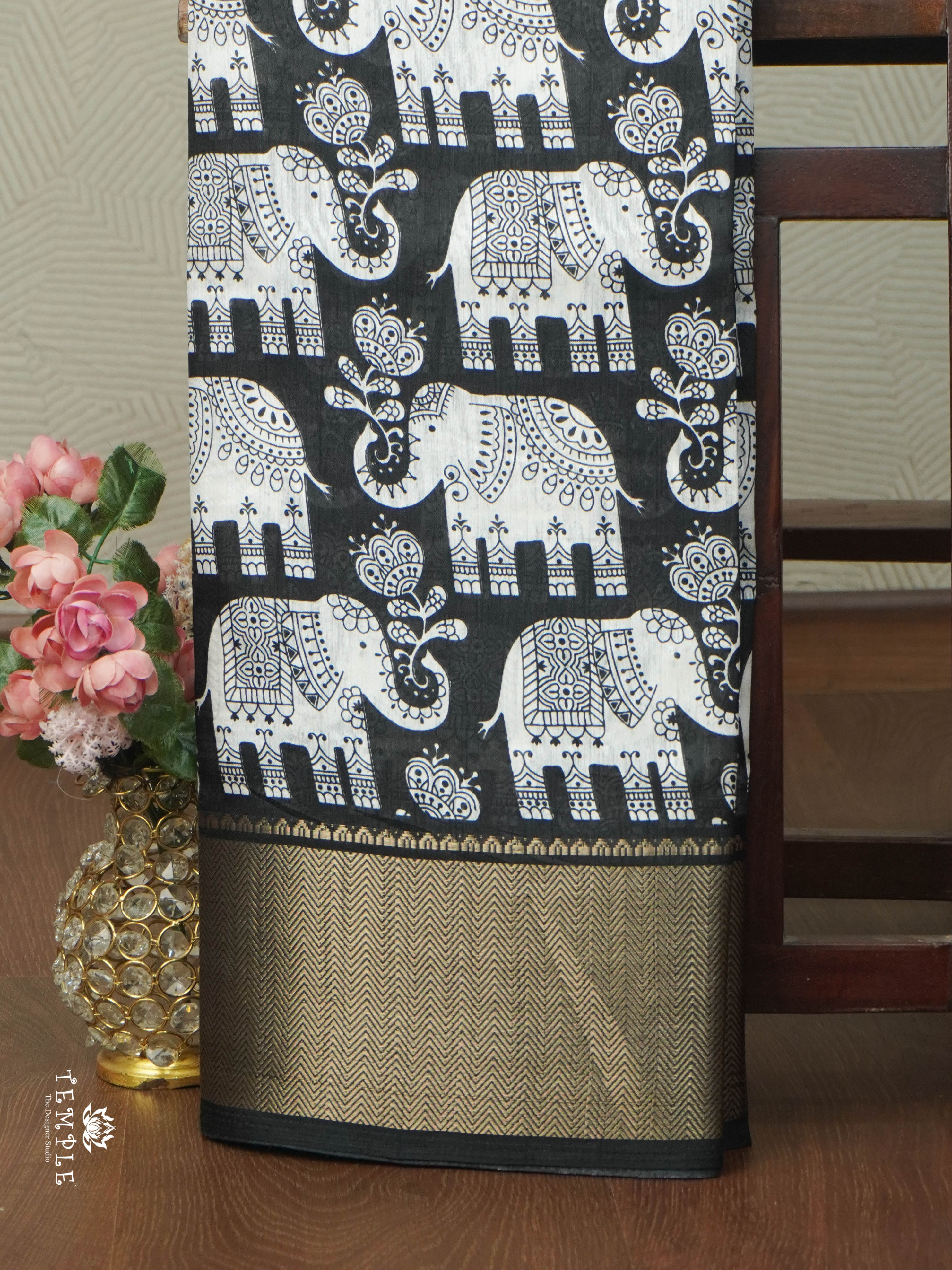 Elephant Printed Dola Saree | TTDS1830