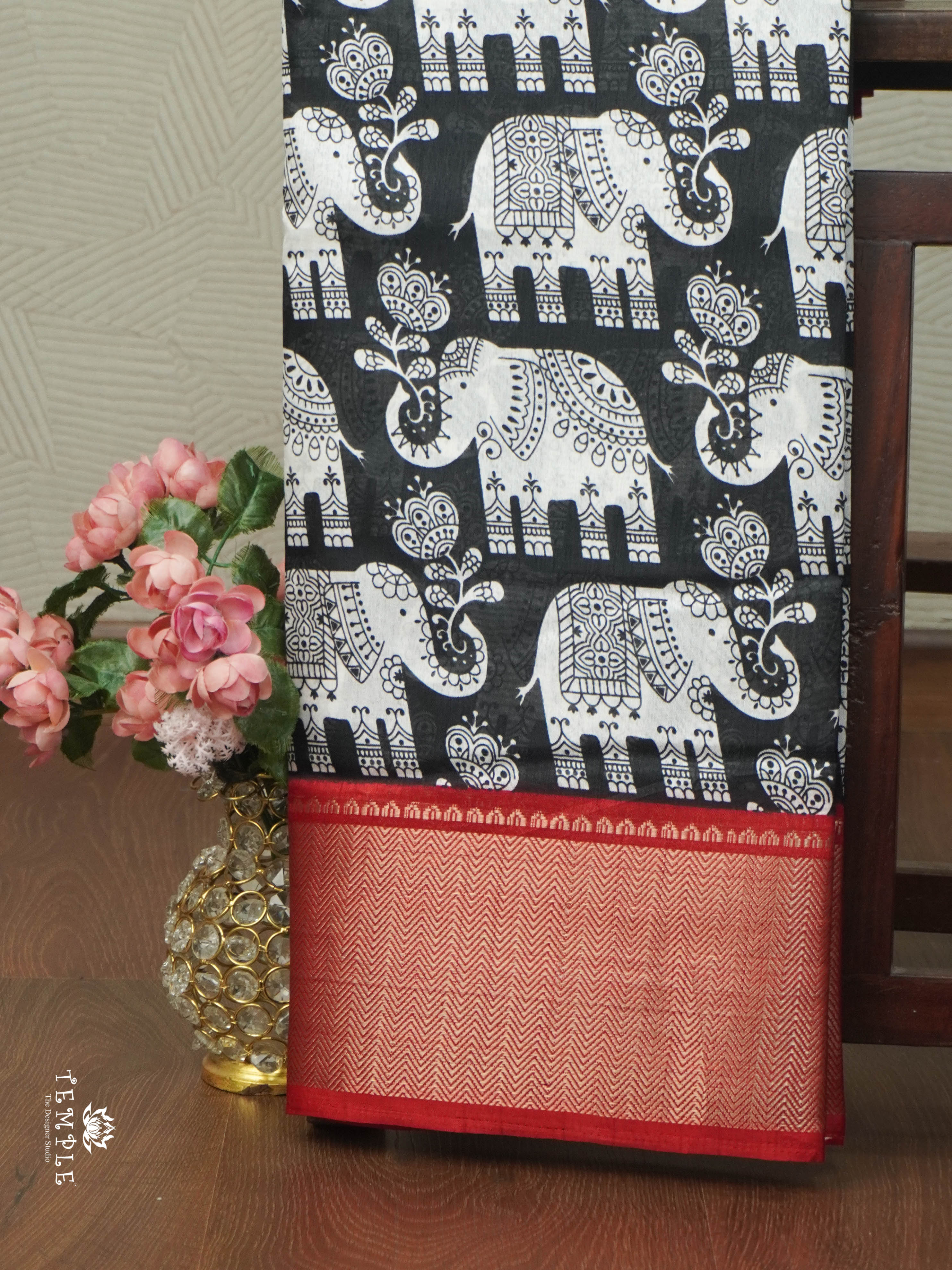 Elephant Printed Dola Saree | TTDS1830