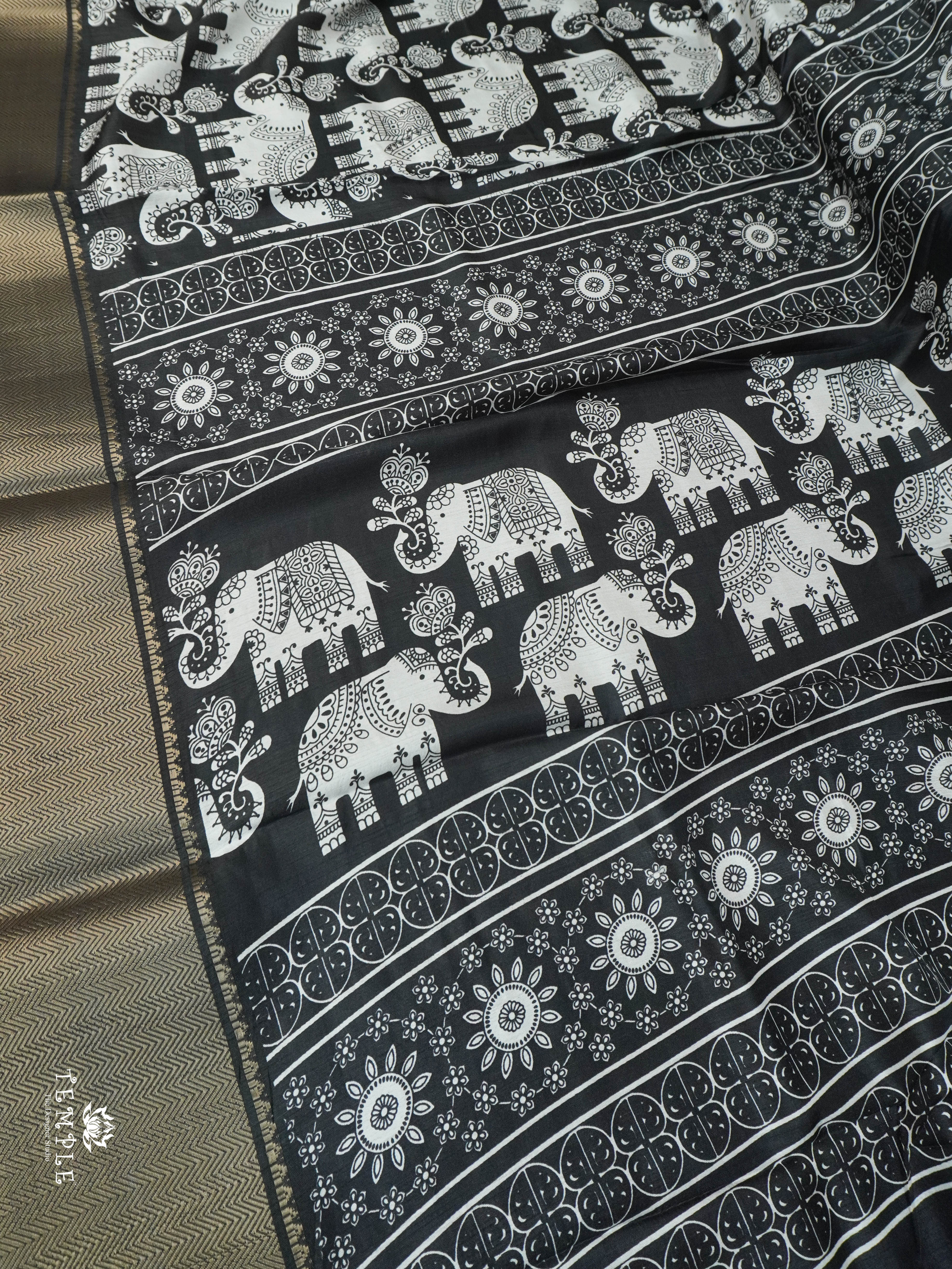 Elephant Printed Dola Saree | TTDS1830