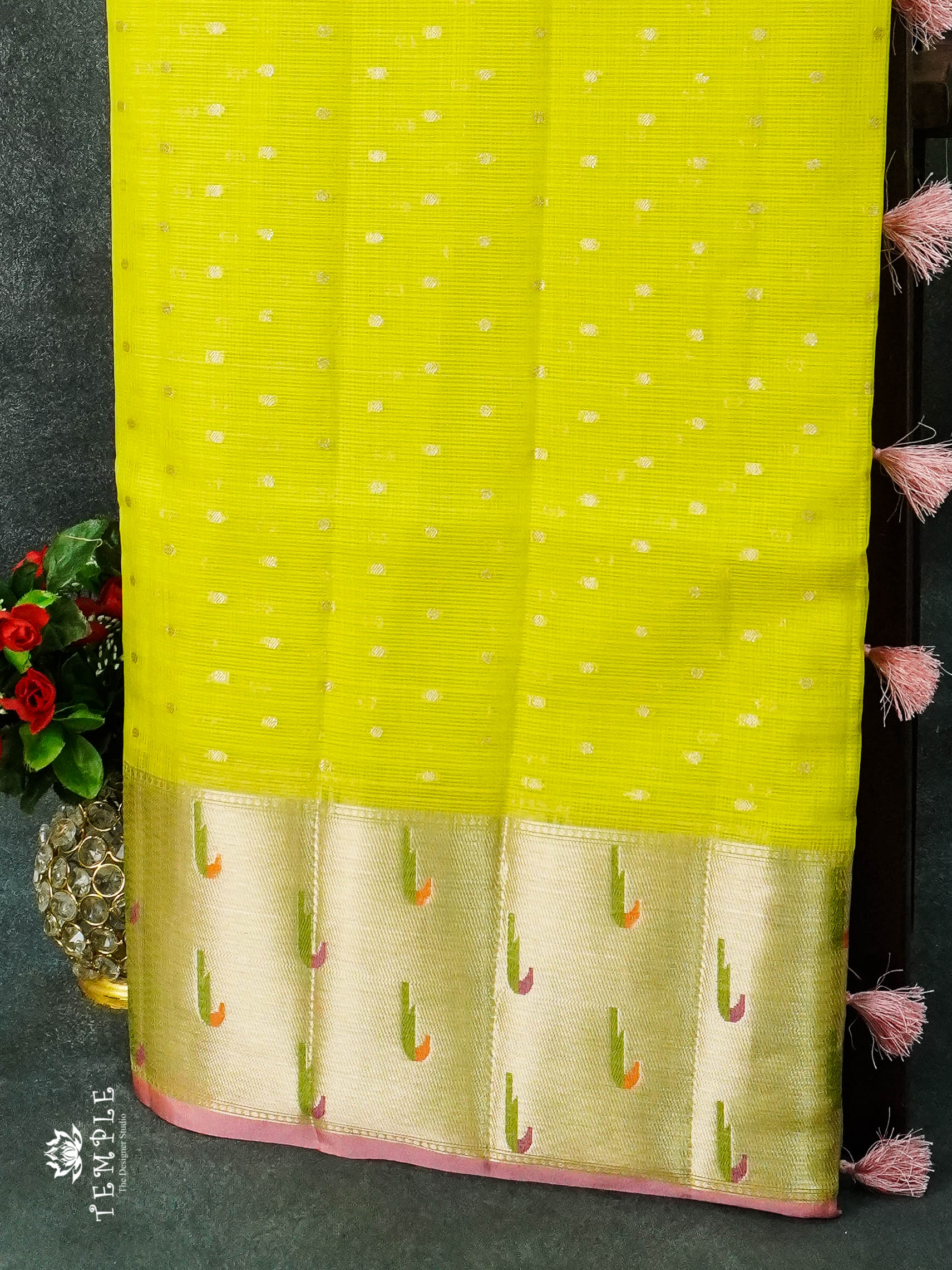 Zari Kota Saree With Paithani Border (Green) | TTDS984