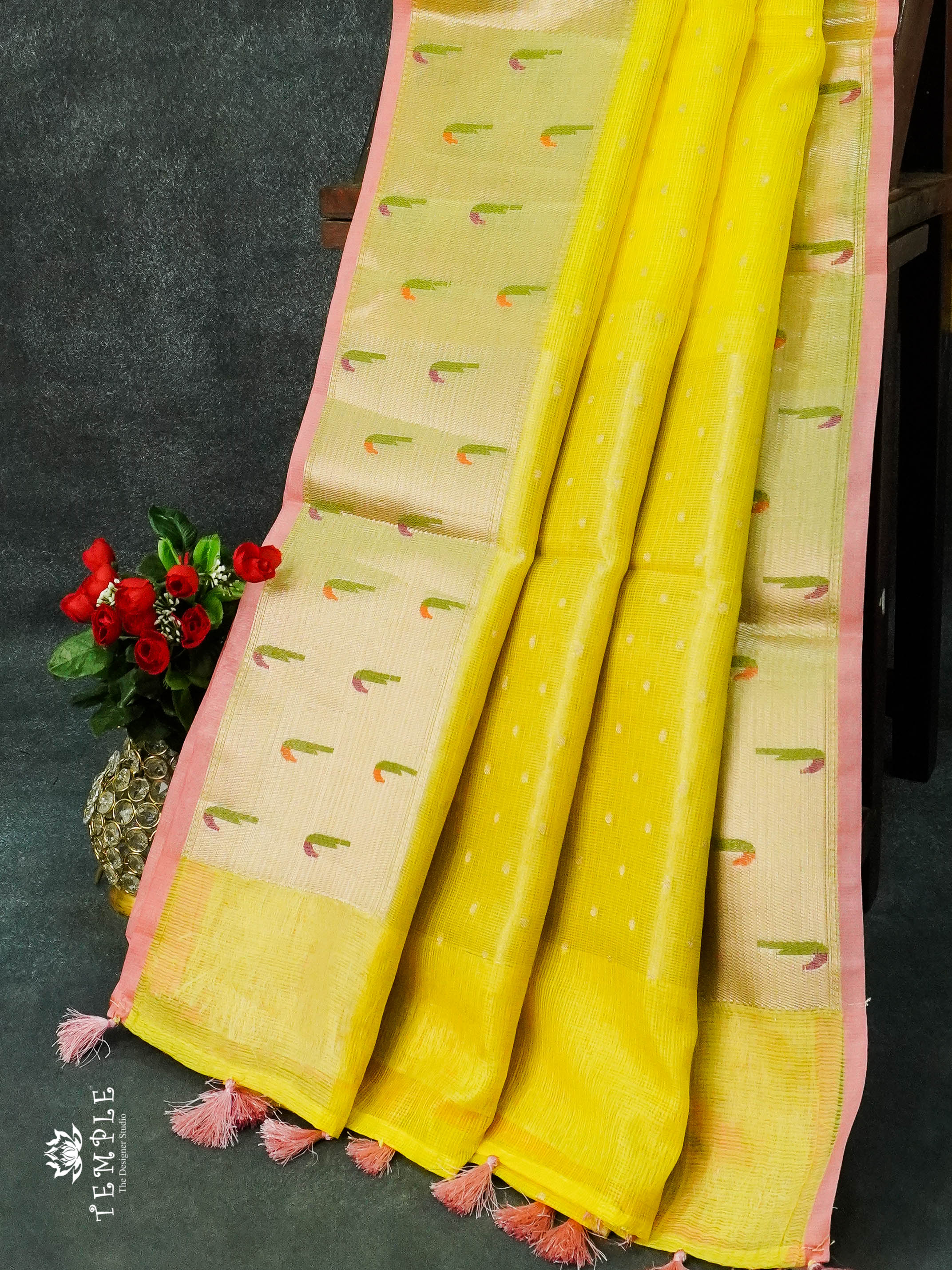 Zari Kota Saree With Paithani Border (Yellow)  | TTDS984