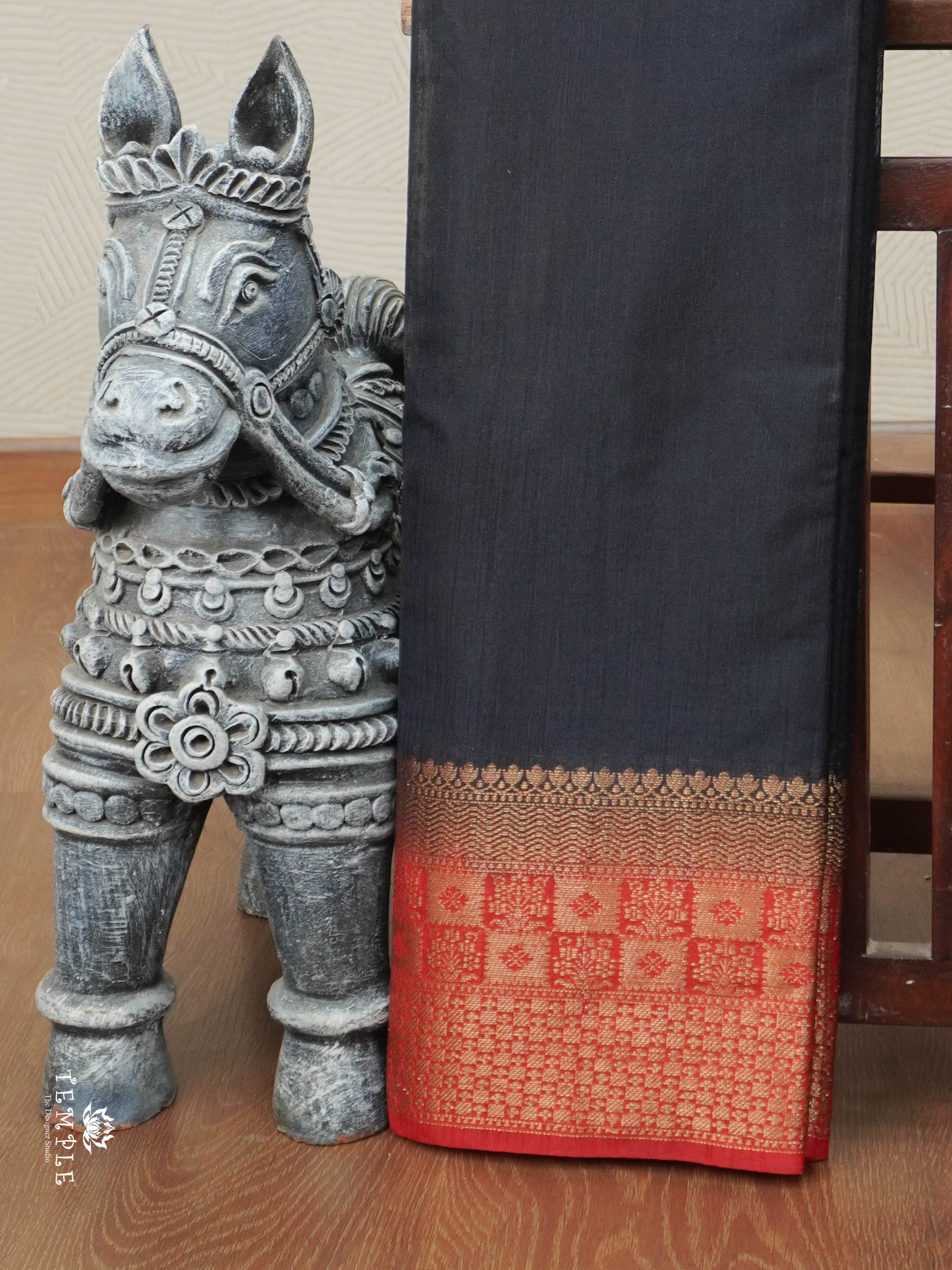 Jute Silk Saree(Black) | TTDS2829