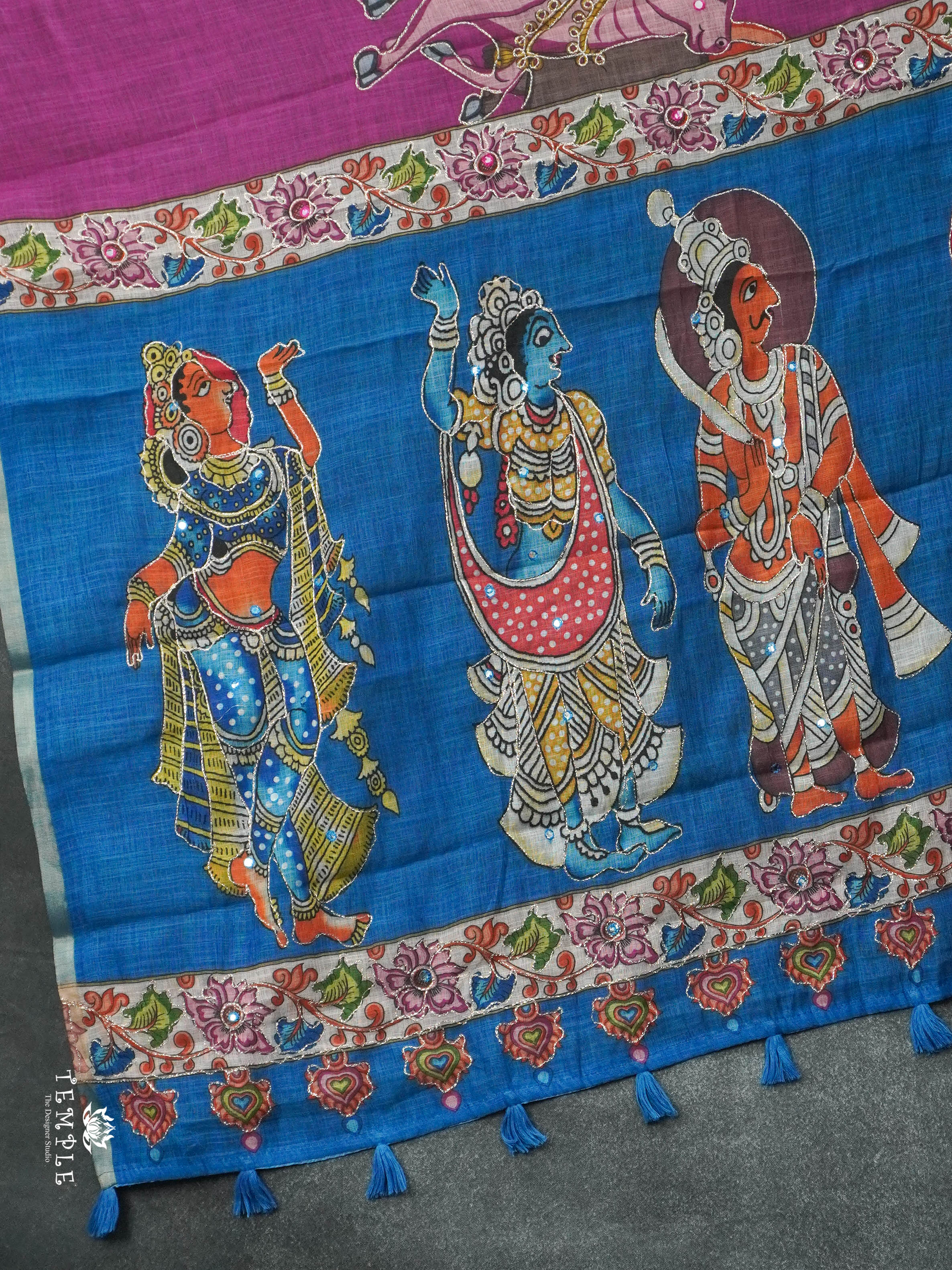 Pichwai Printed Linen Cotton Saree | TTDS2832