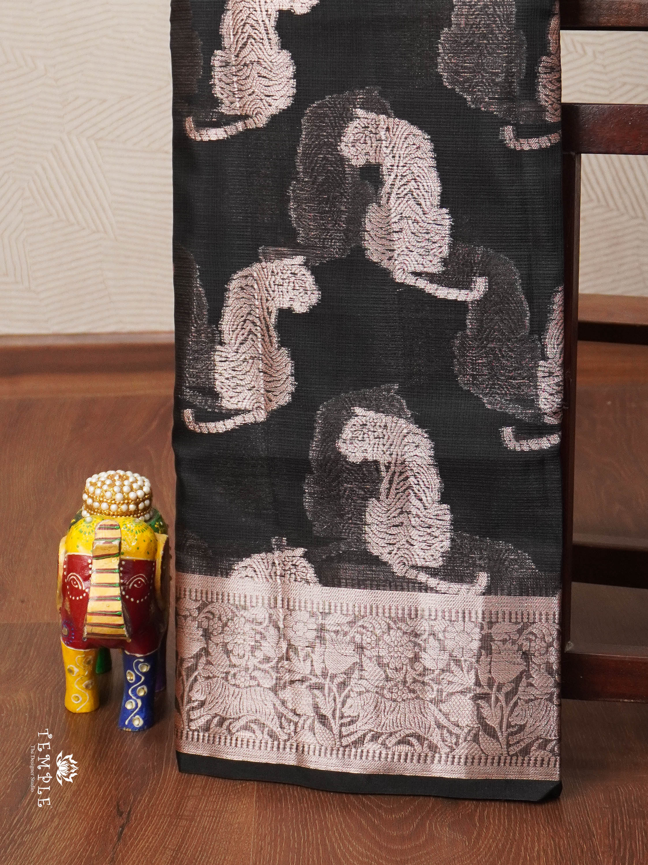 Zari Kota Saree With Animal Motifs(Black) | TTDS1856