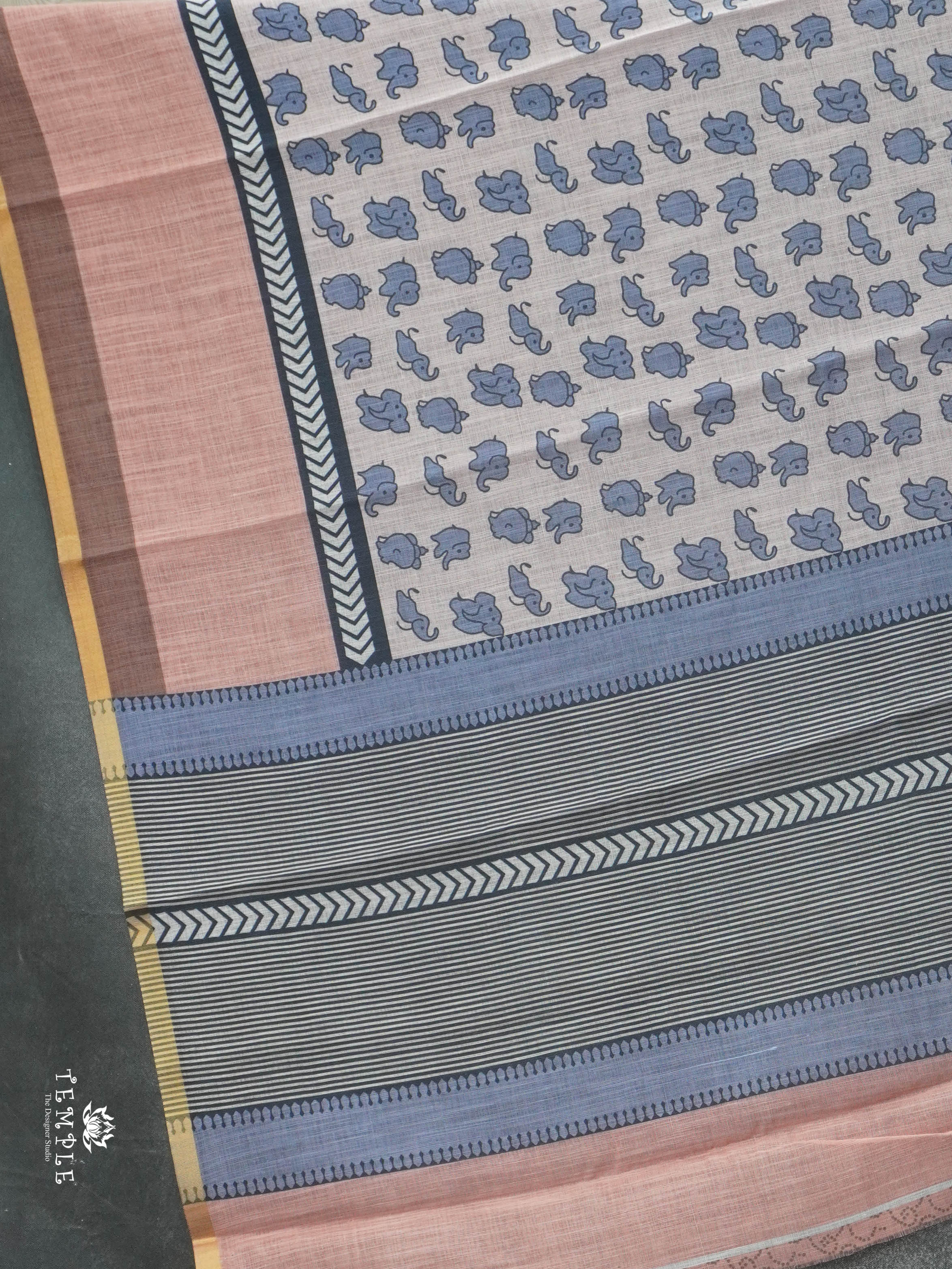 Linen Cotton Saree With Elephant Motifs | TTDS2811