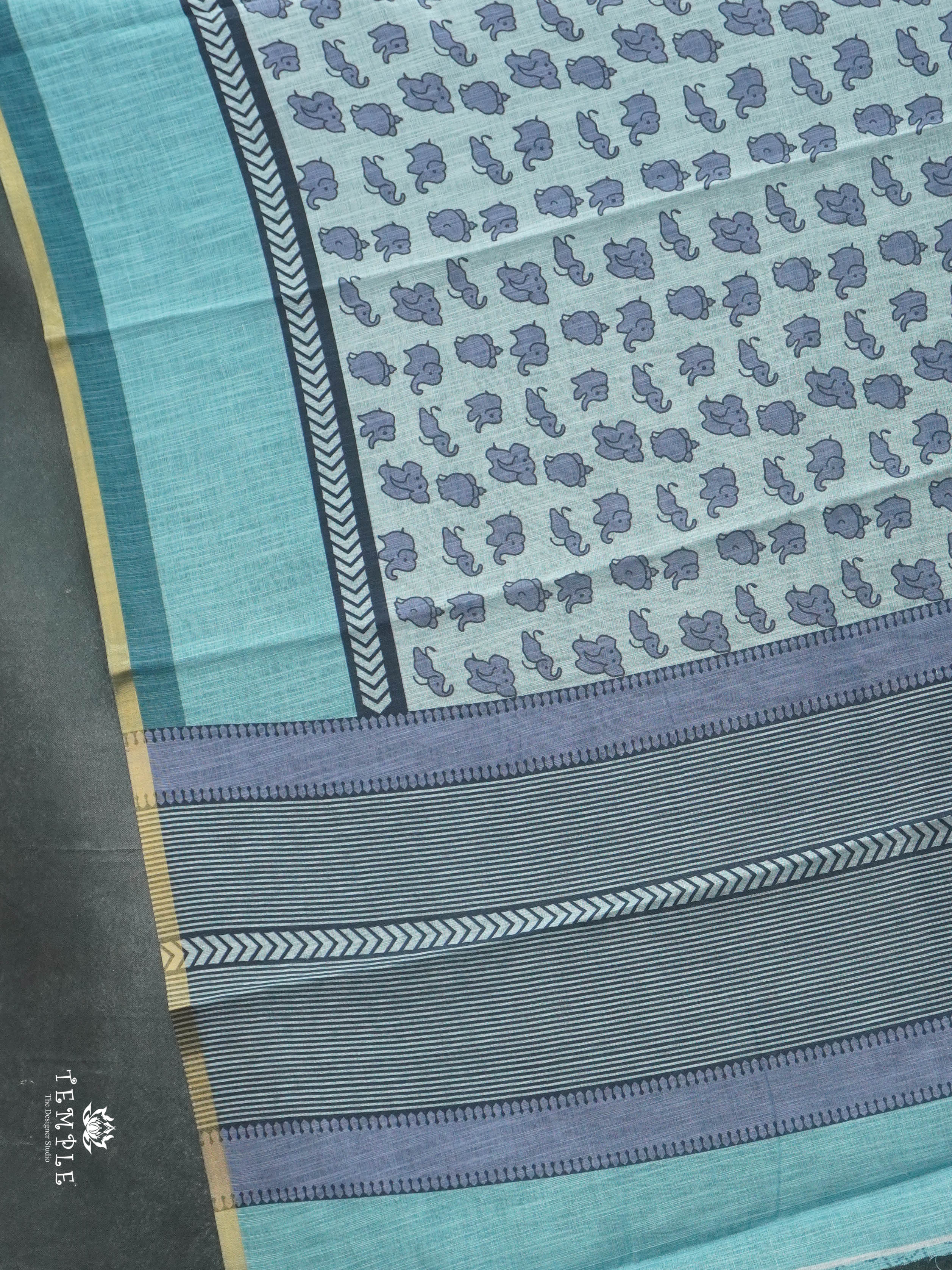 Linen Cotton Saree With Elephant Motifs | TTDS2811