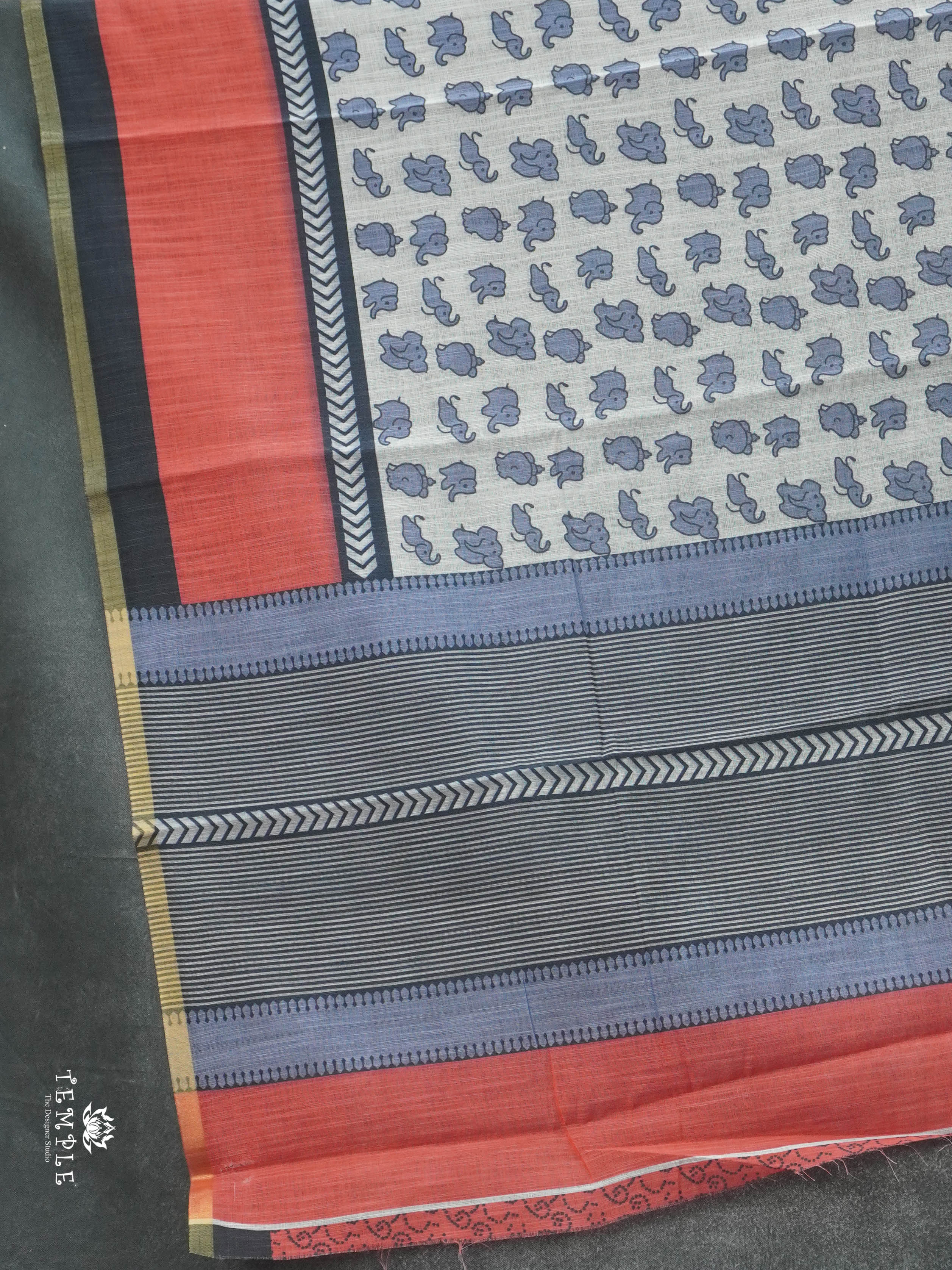 Linen Cotton Saree With Elephant Motifs | TTDS2811