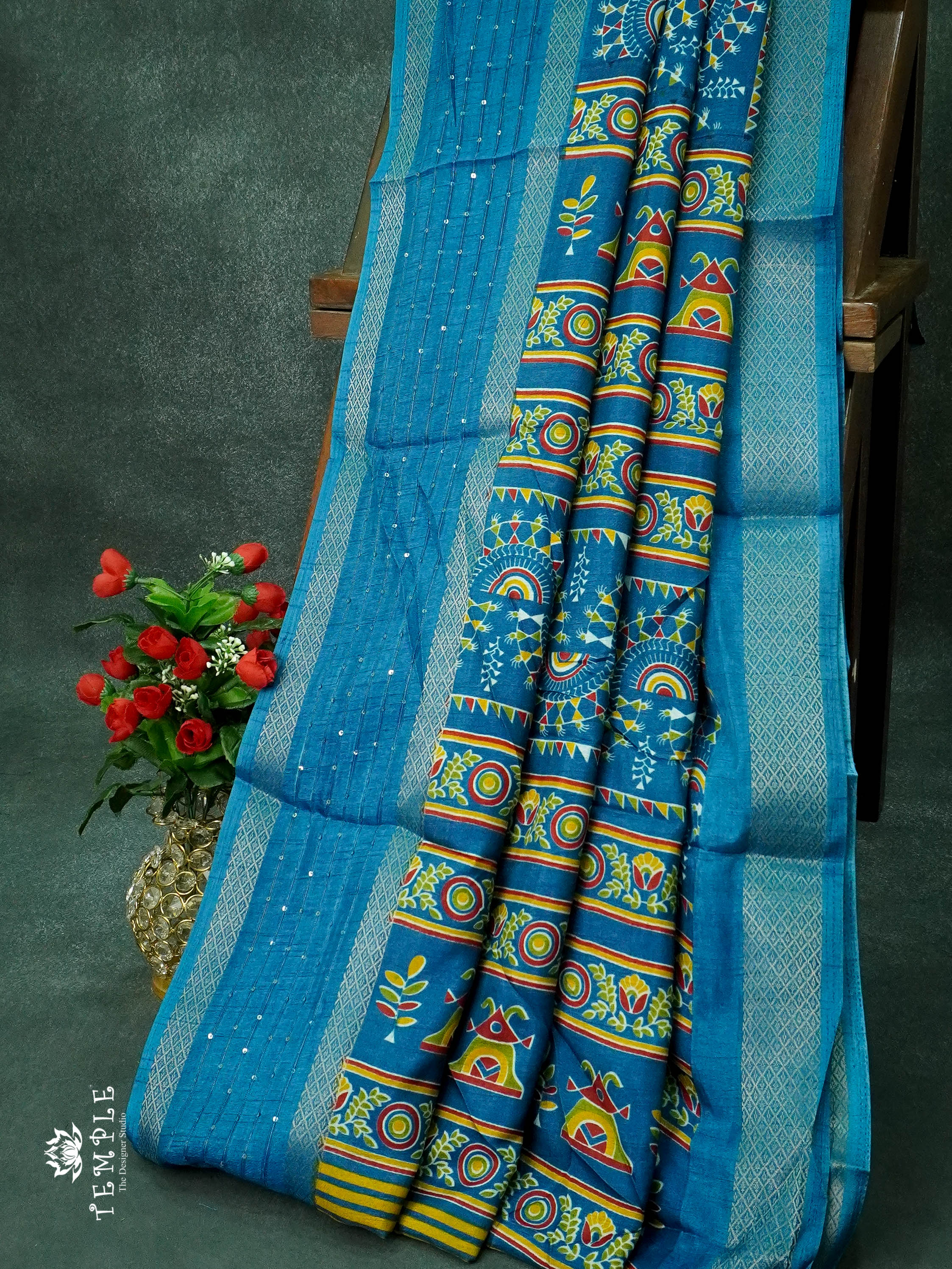 Dola Silk Saree (Warali print) With Sequence Border | TTDS996
