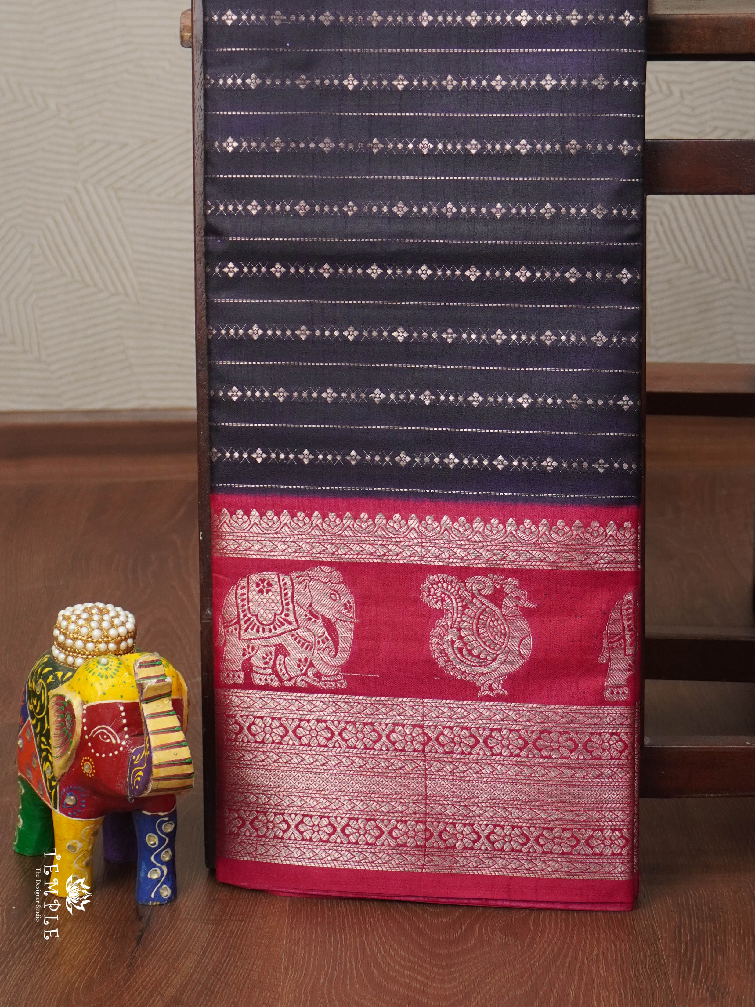 Semi Tussar Silk Saree With Contrast Border(Navy Blue) | TTDS1852