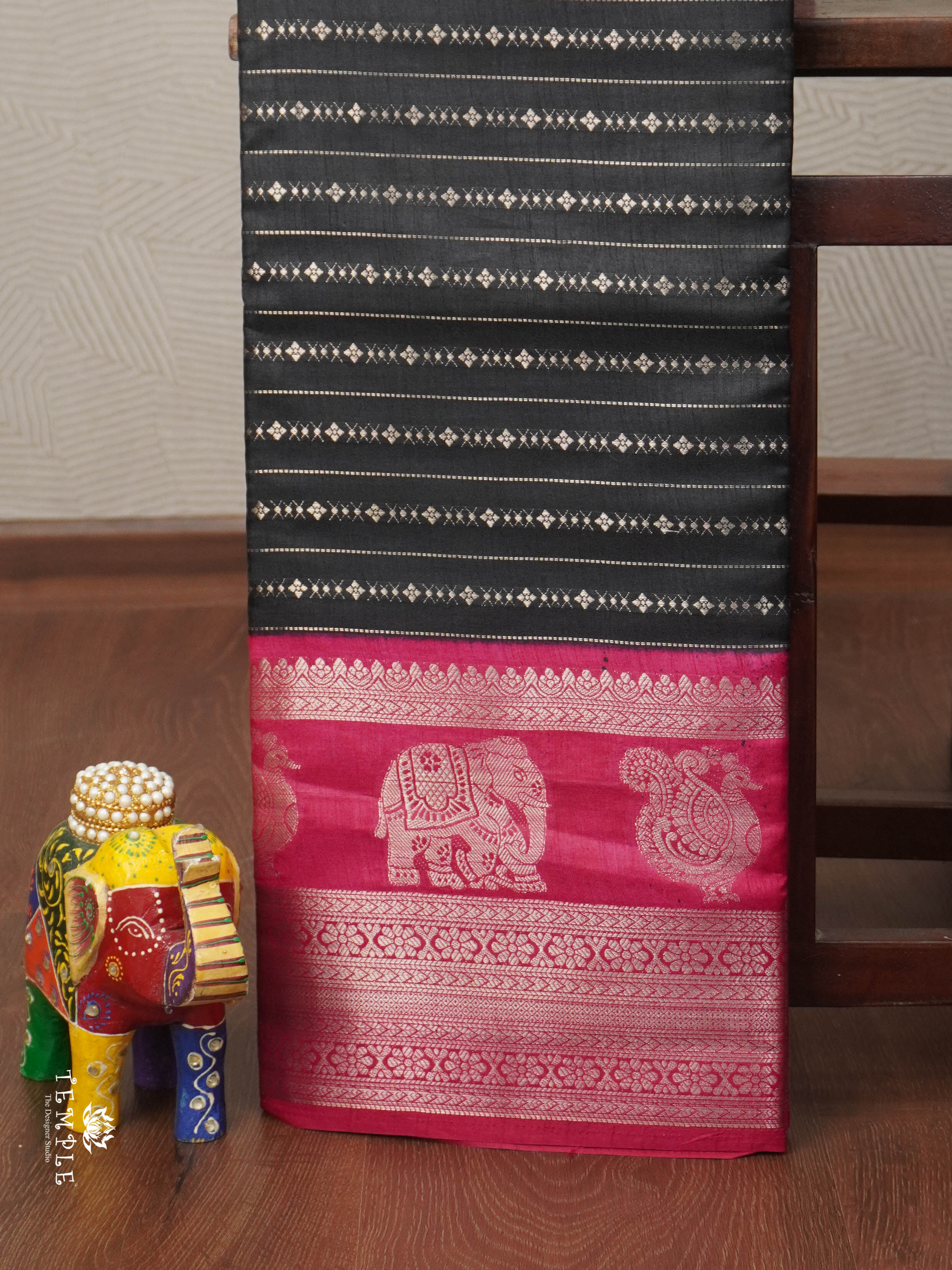 Semi Tussar Silk Saree With Contrast Border(Black) | TTDS1852