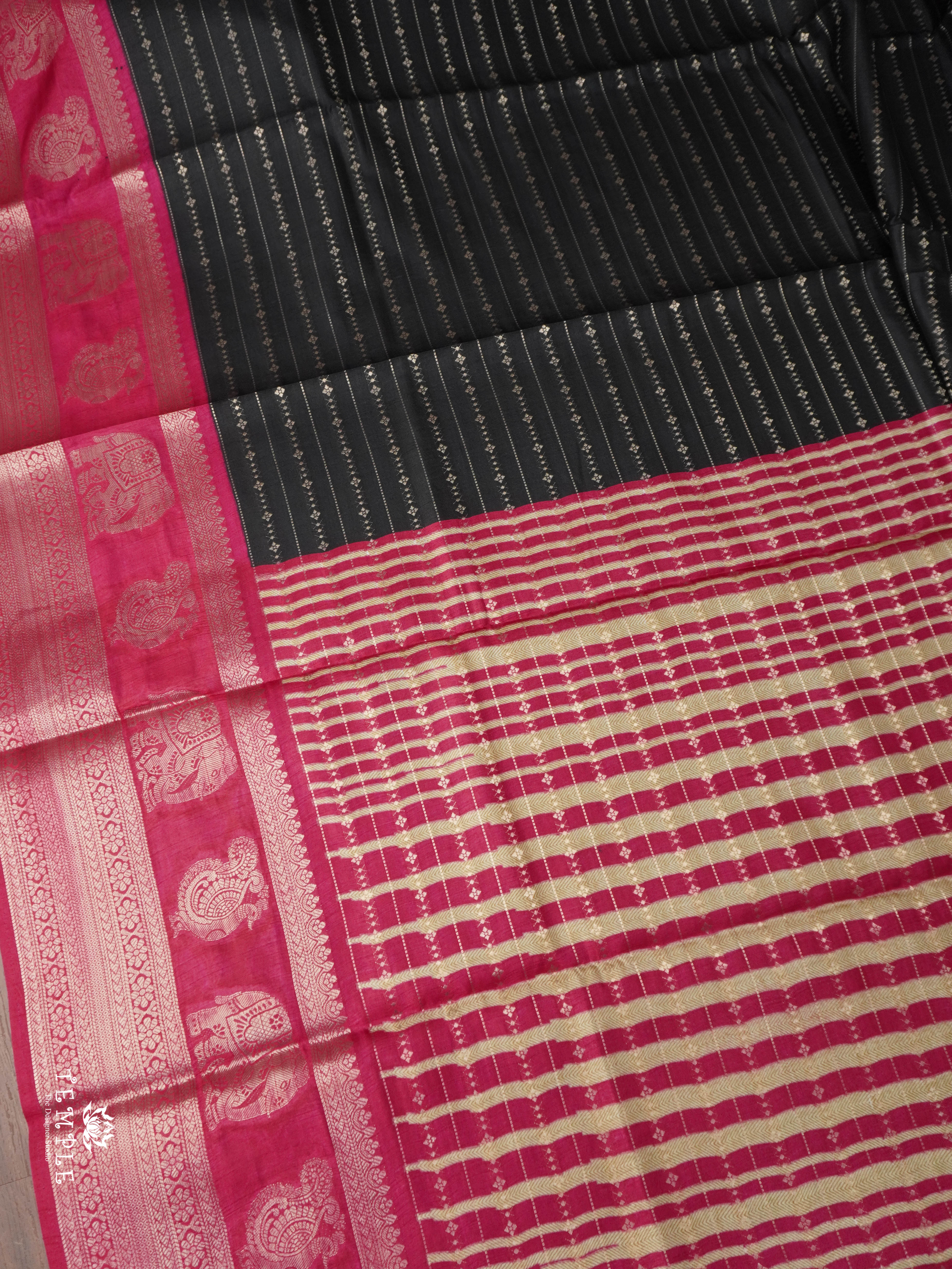 Semi Tussar Silk Saree With Contrast Border(Black) | TTDS1852