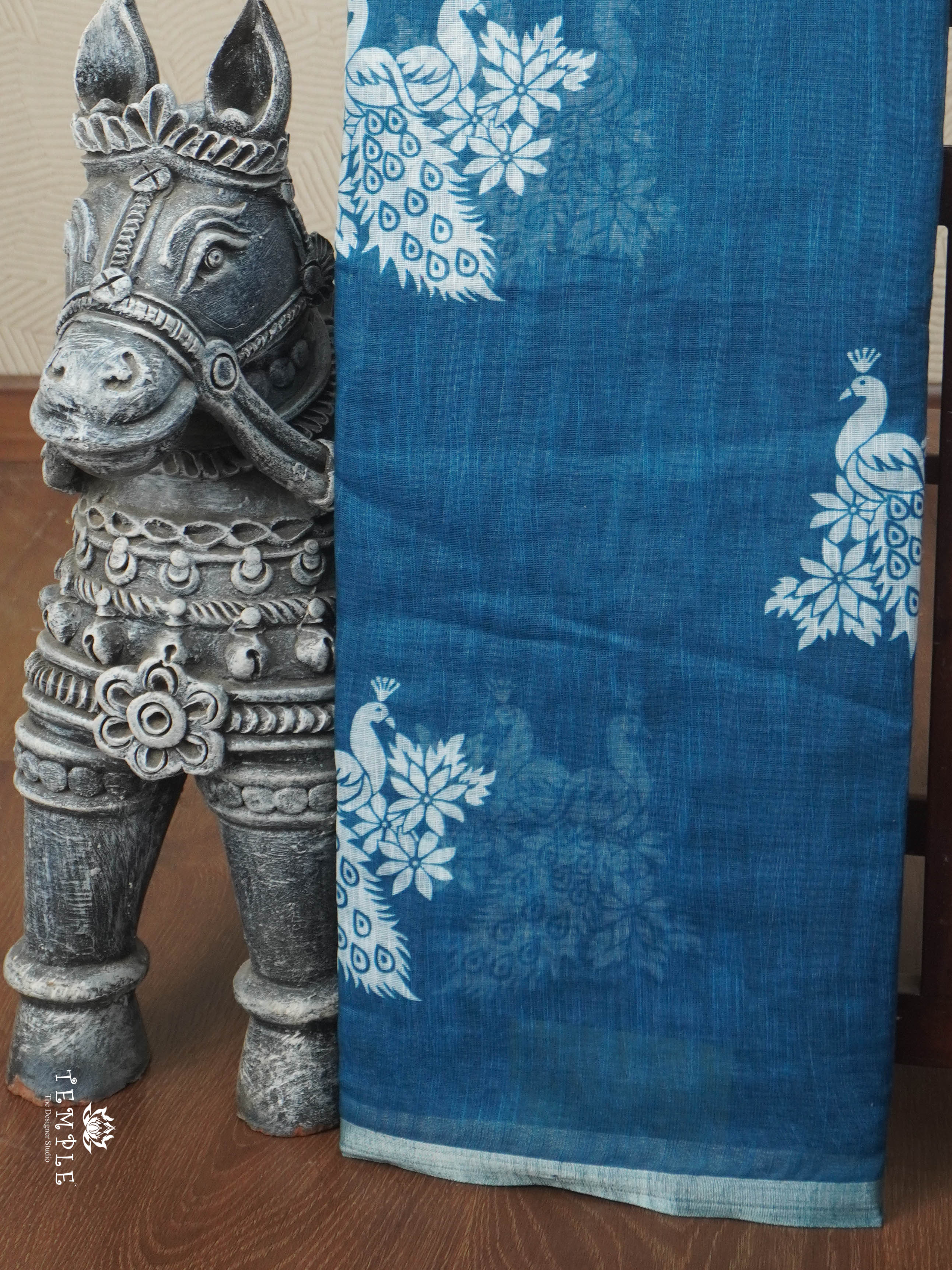 Chanderi Cotton Saree With Peacock Design | TTDS2855