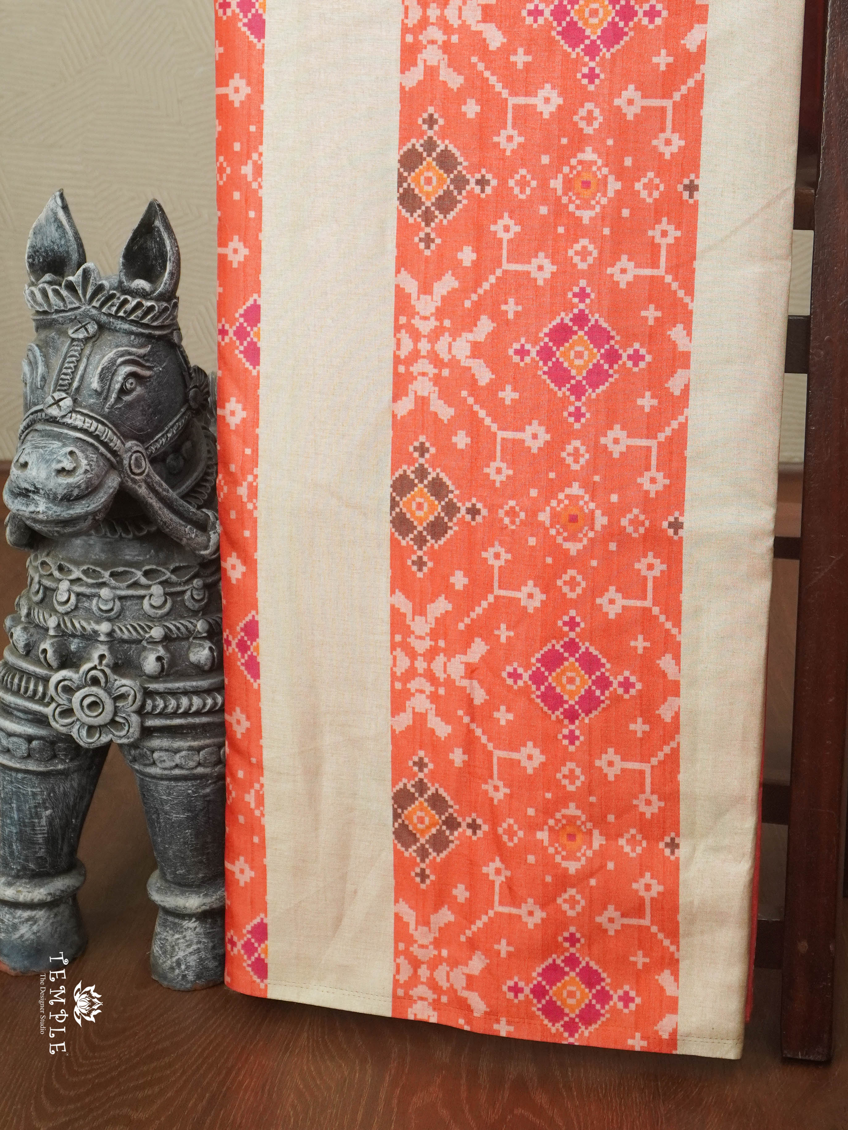 Printed Tussar Silk Saree(Orange) | TTDS2866