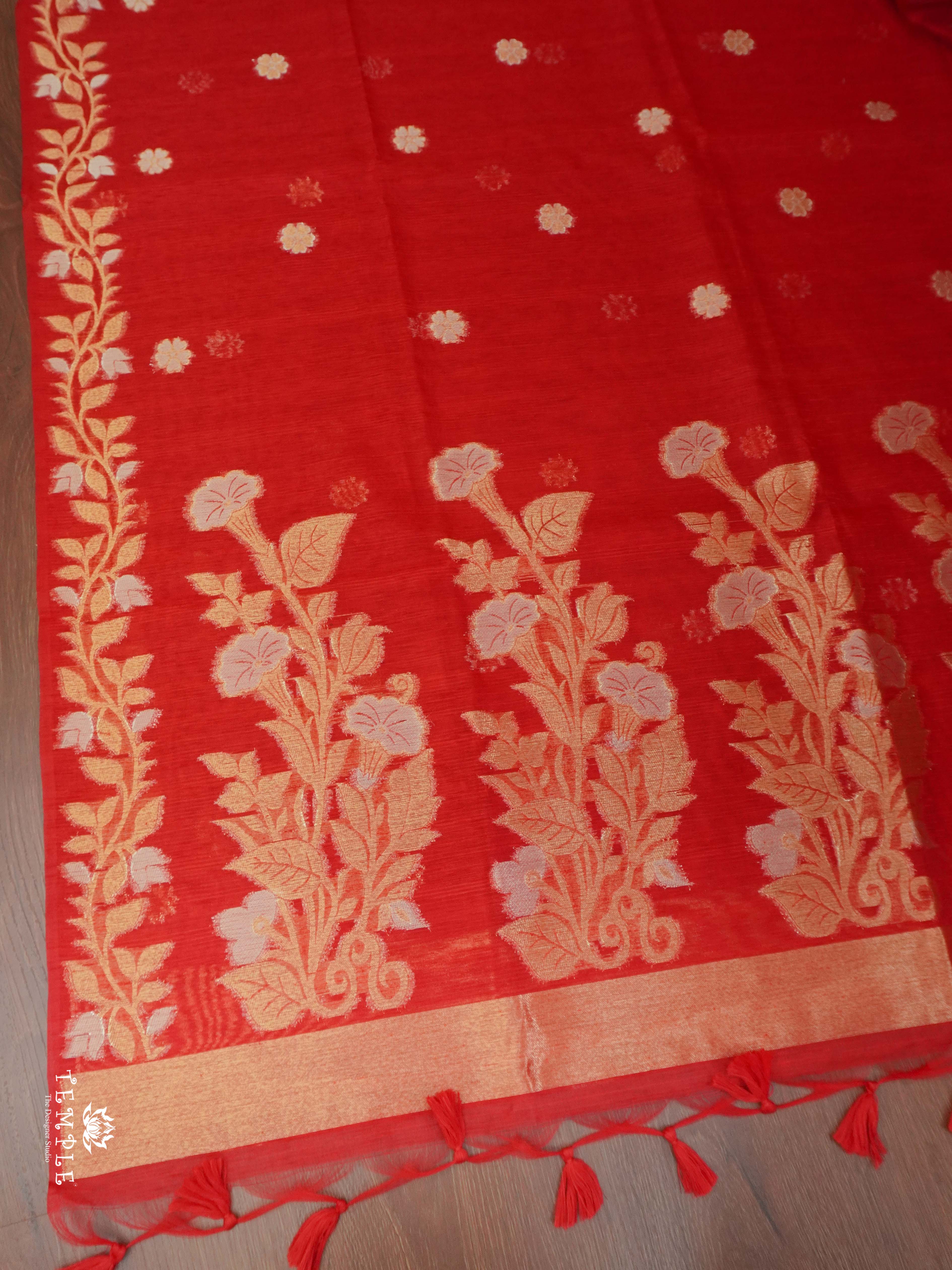 Linen Cotton Saree(Red) | TTDS1877 | PRE BOOKING