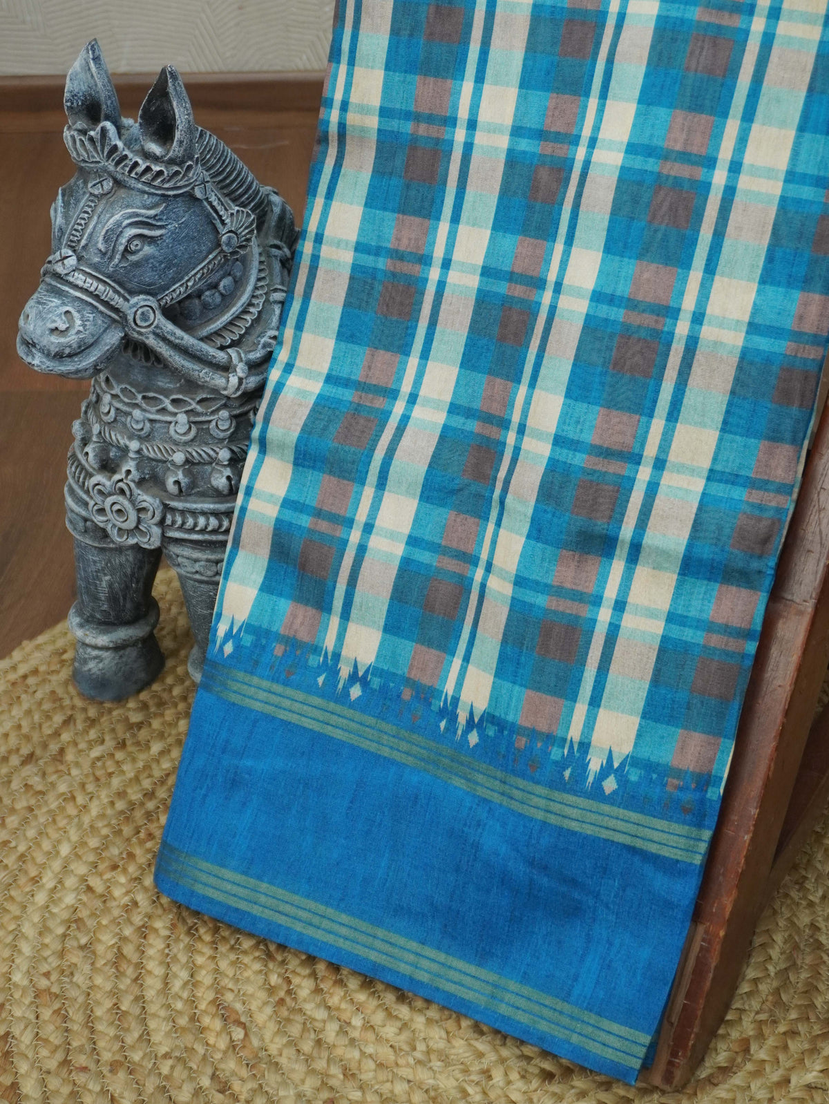 Vintage Checked Tussar Saree | TTDS3708