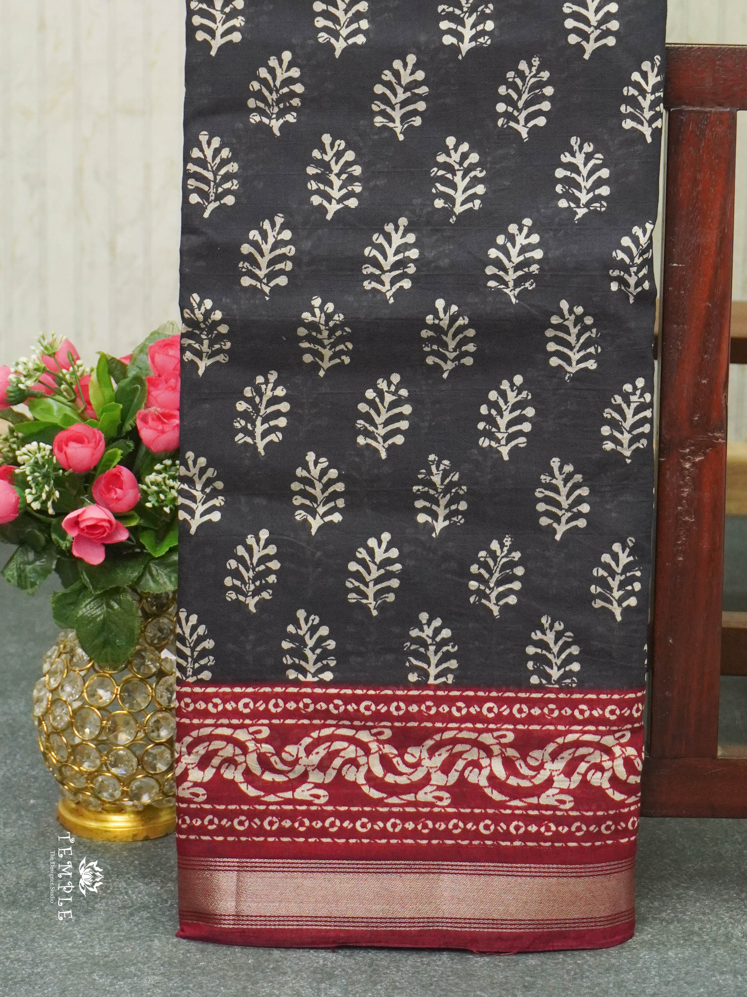 Chanderi Cotton Saree(Black) | TTDS1392 | Sparkling Deals