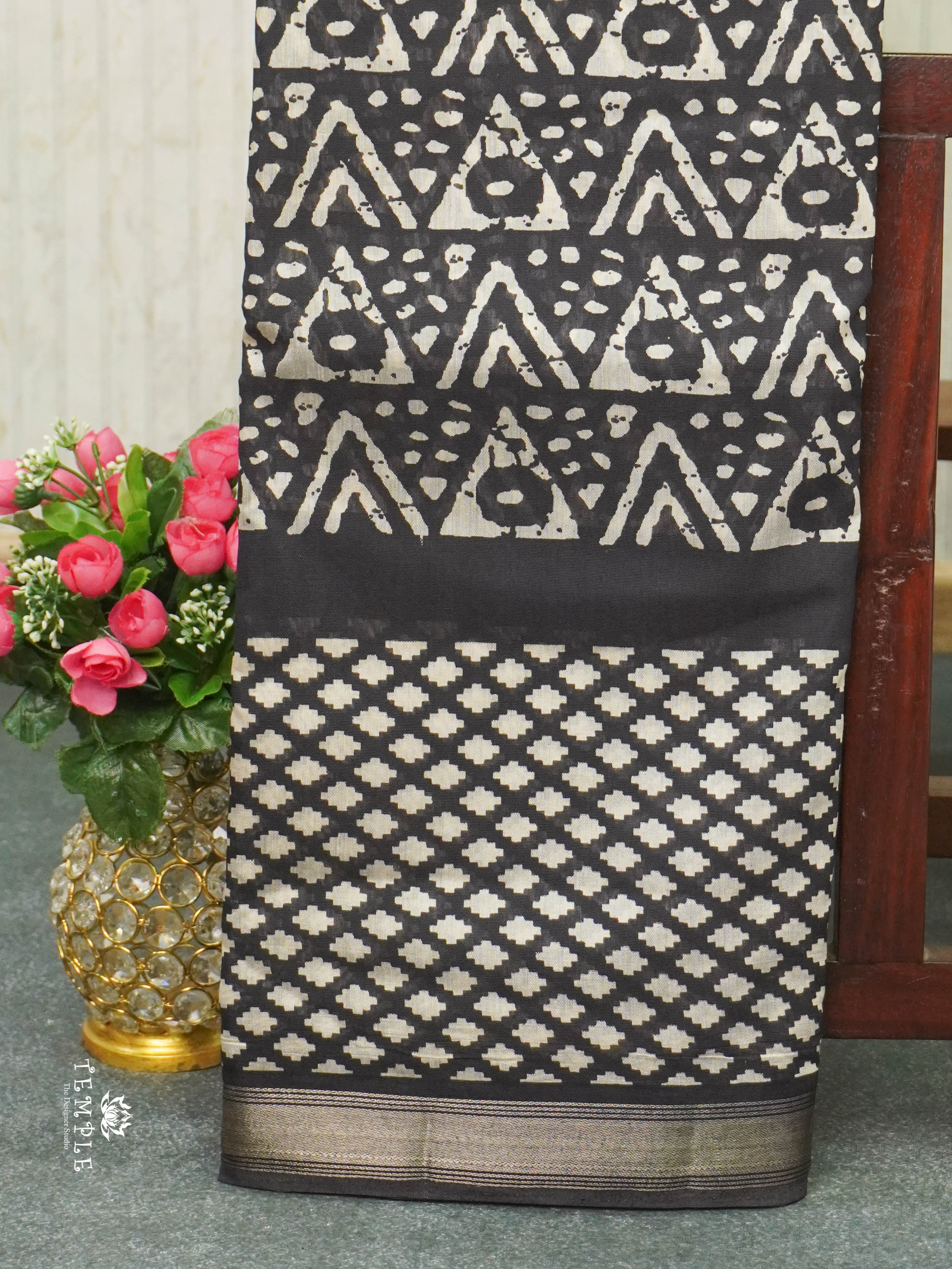 Chanderi Cotton Saree(Black) | TTDS1392 | Sparkling Deals