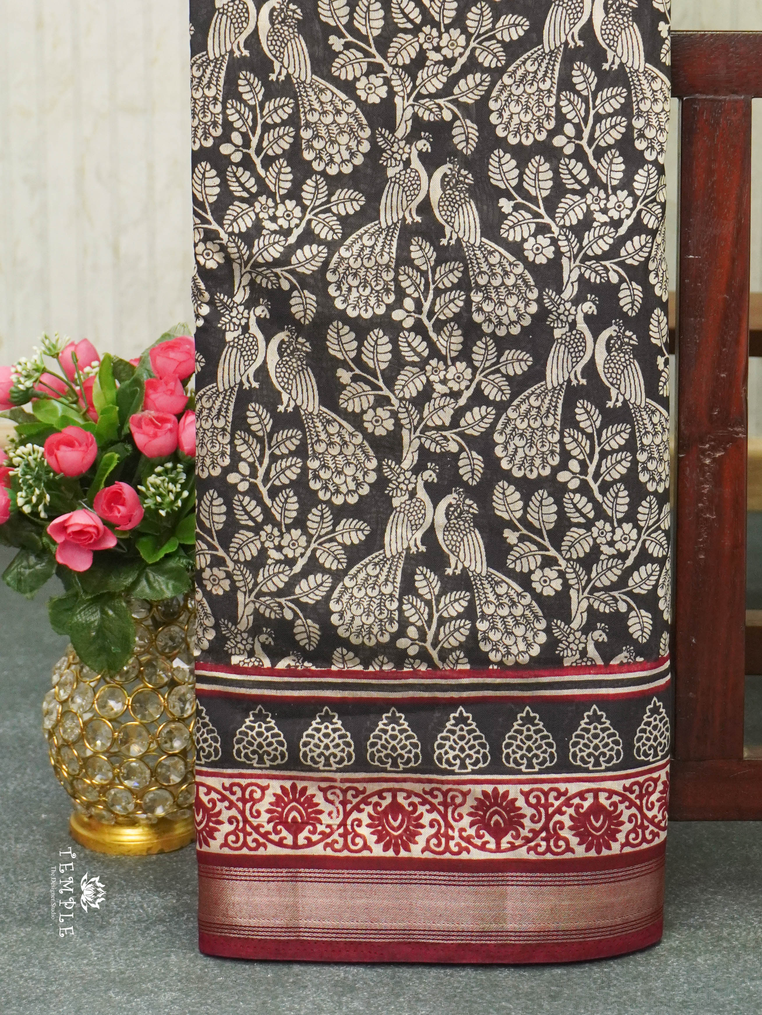 Chanderi Cotton Saree(Black) | TTDS1392 | Sparkling Deals