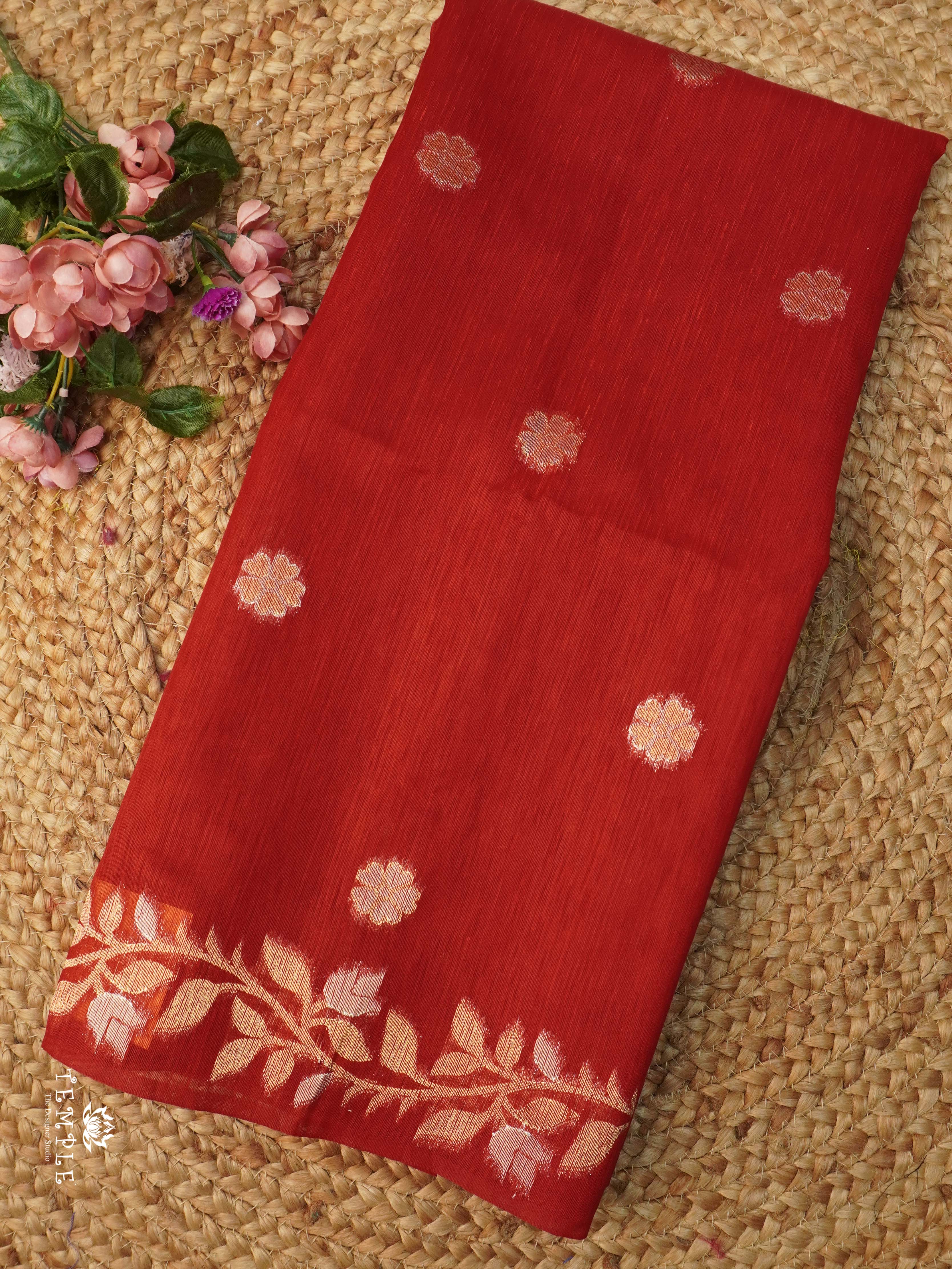 Linen Cotton Saree(Red) | TTDS1877 | PRE BOOKING