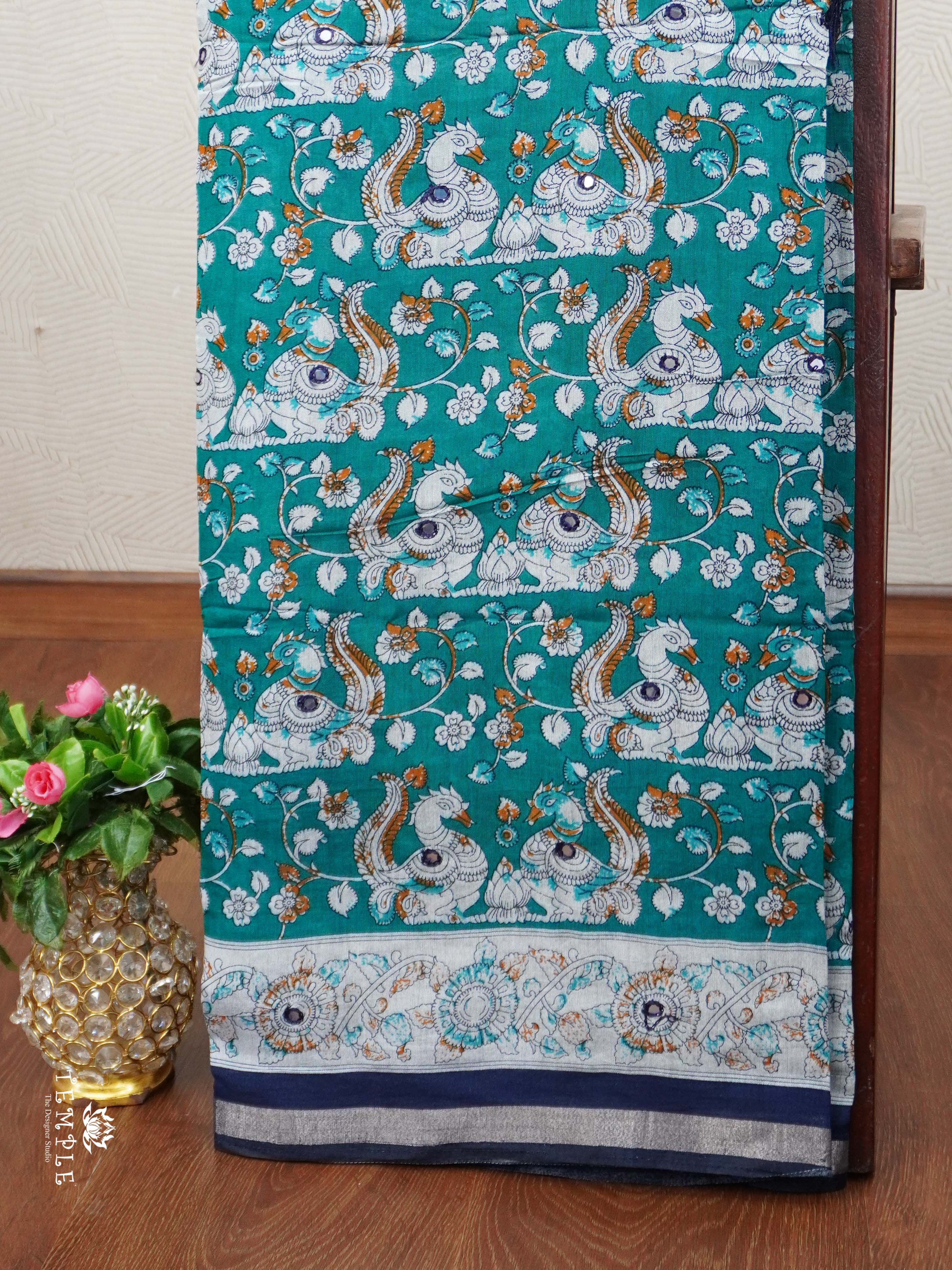 Kalamkari Print Cotton Saree with Mirror Work | TTDS2376