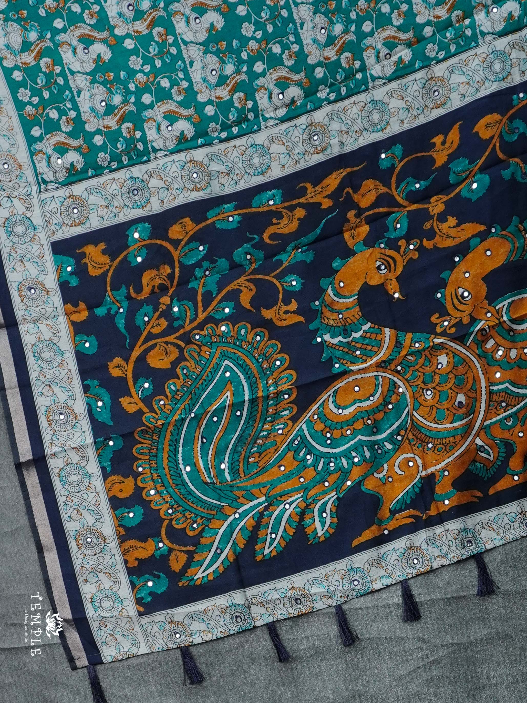Kalamkari Print Cotton Saree with Mirror Work | TTDS2376