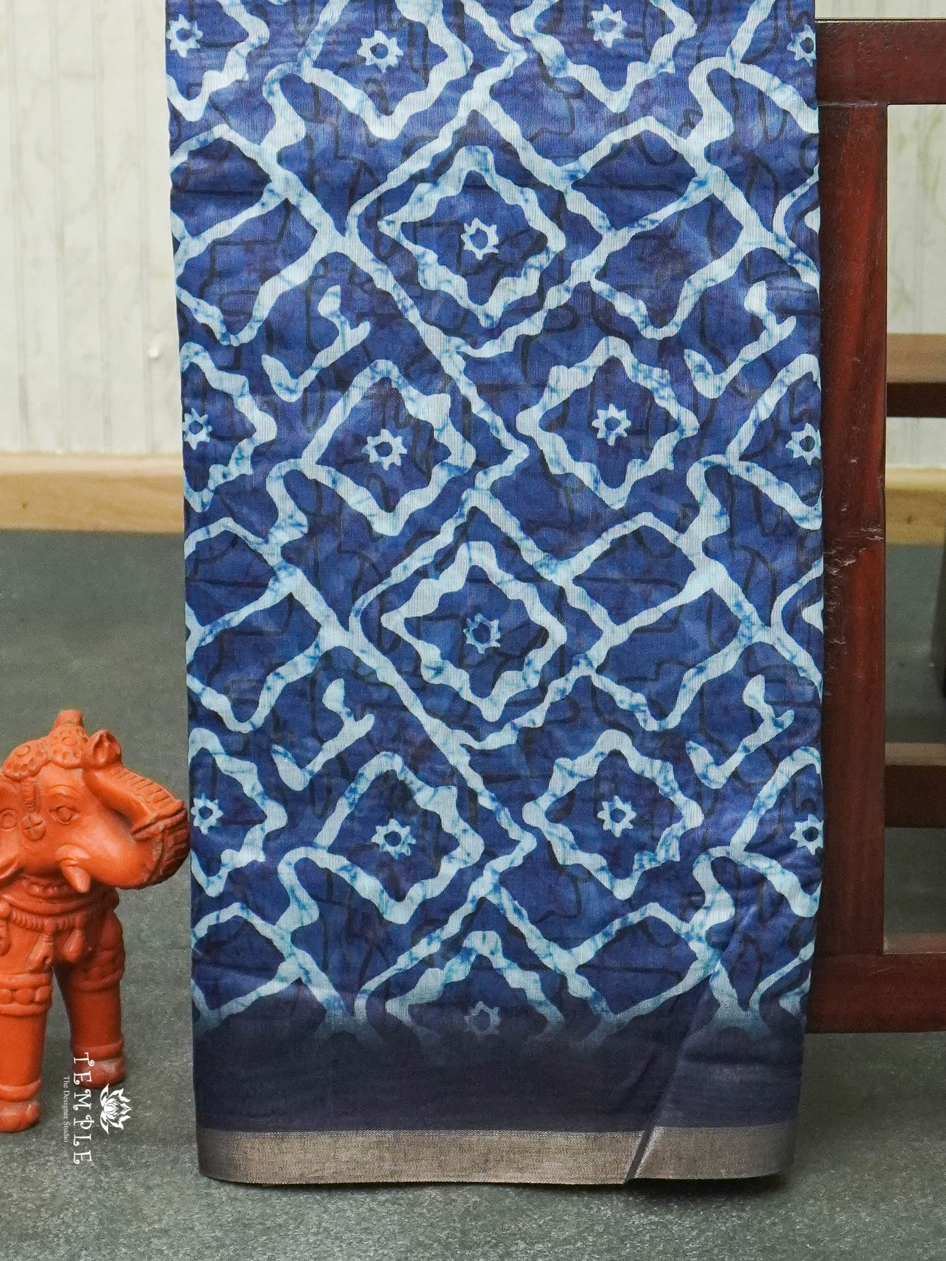 Indigo Chanderi Cotton Saree | TTDS1420