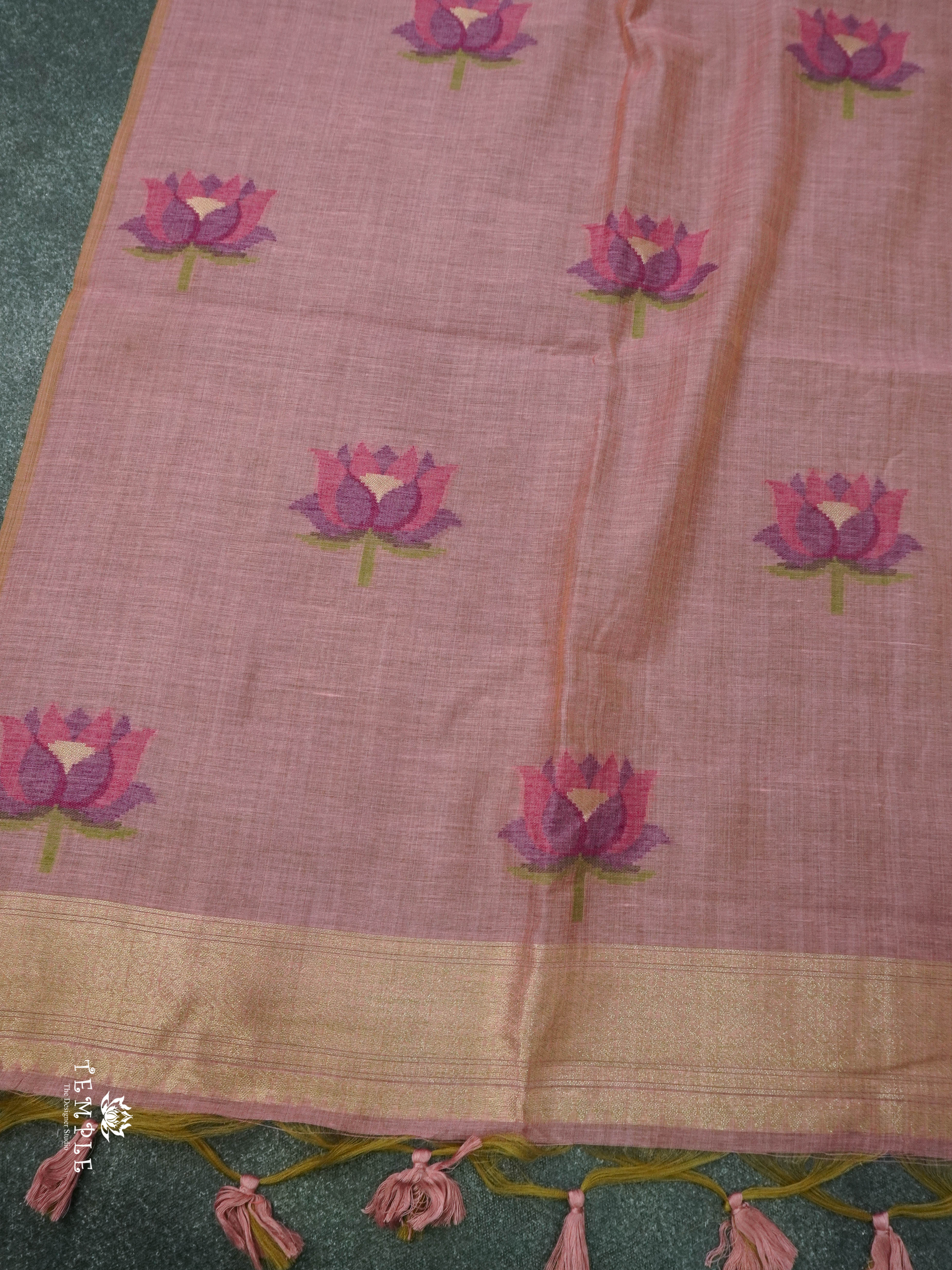 Munga Cotton Saree With Lotus Pattern | TTDS1402 |  Design - 2