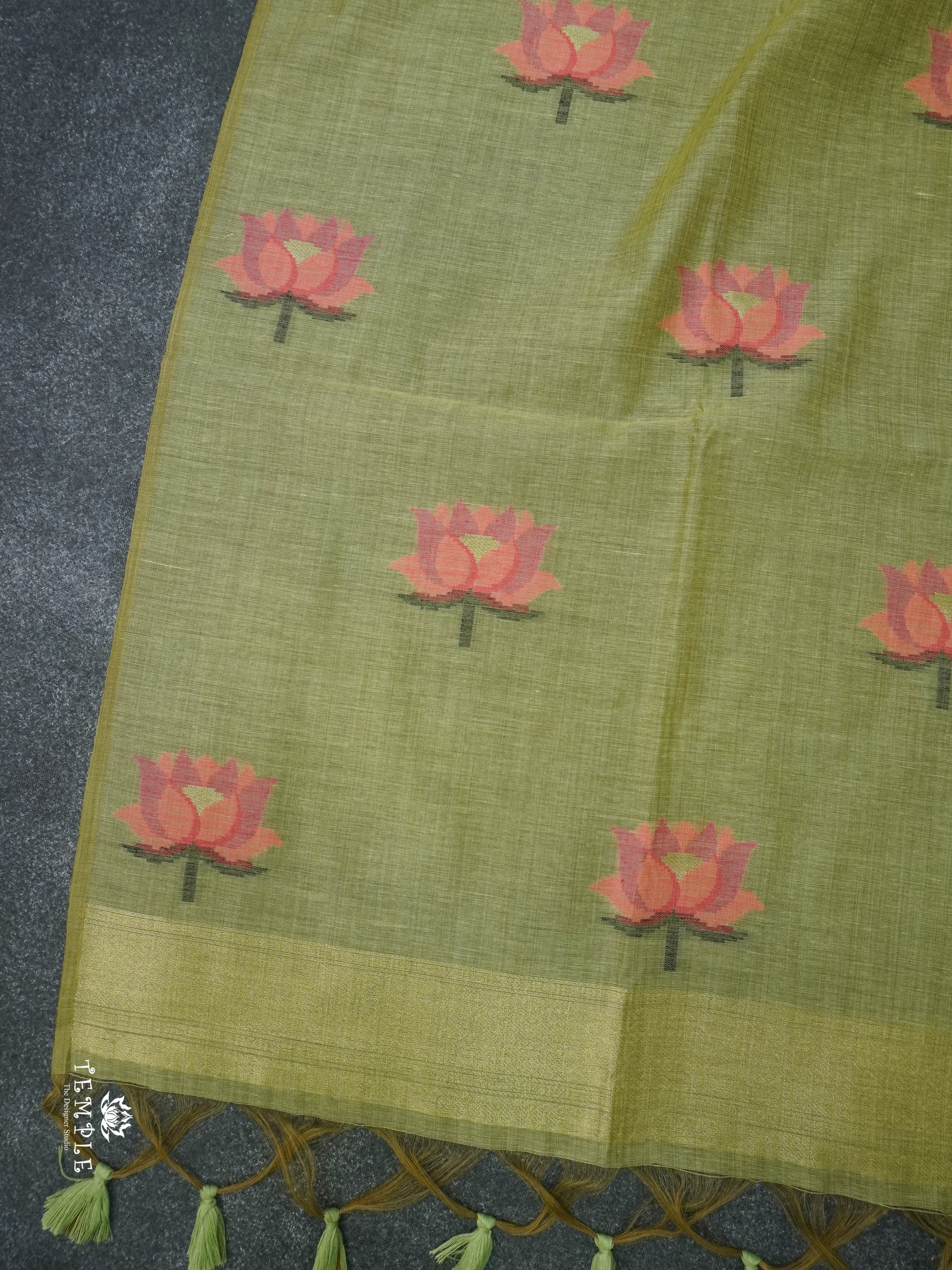 Munga Cotton Saree With Lotus Pattern | TTDS1402 |  Design - 2