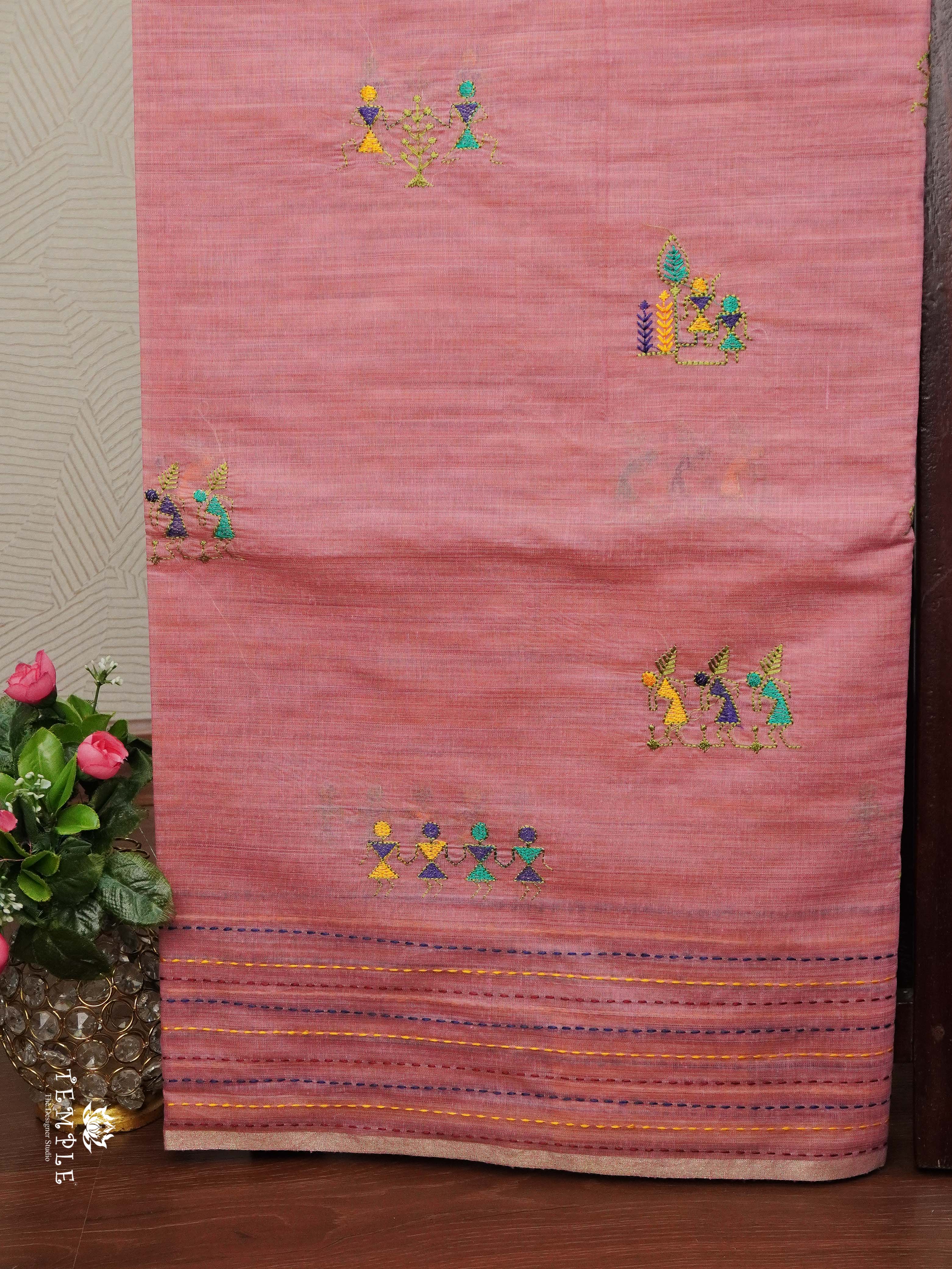 Fancy Cotton Saree With Kantha Stitches | TTDS2387