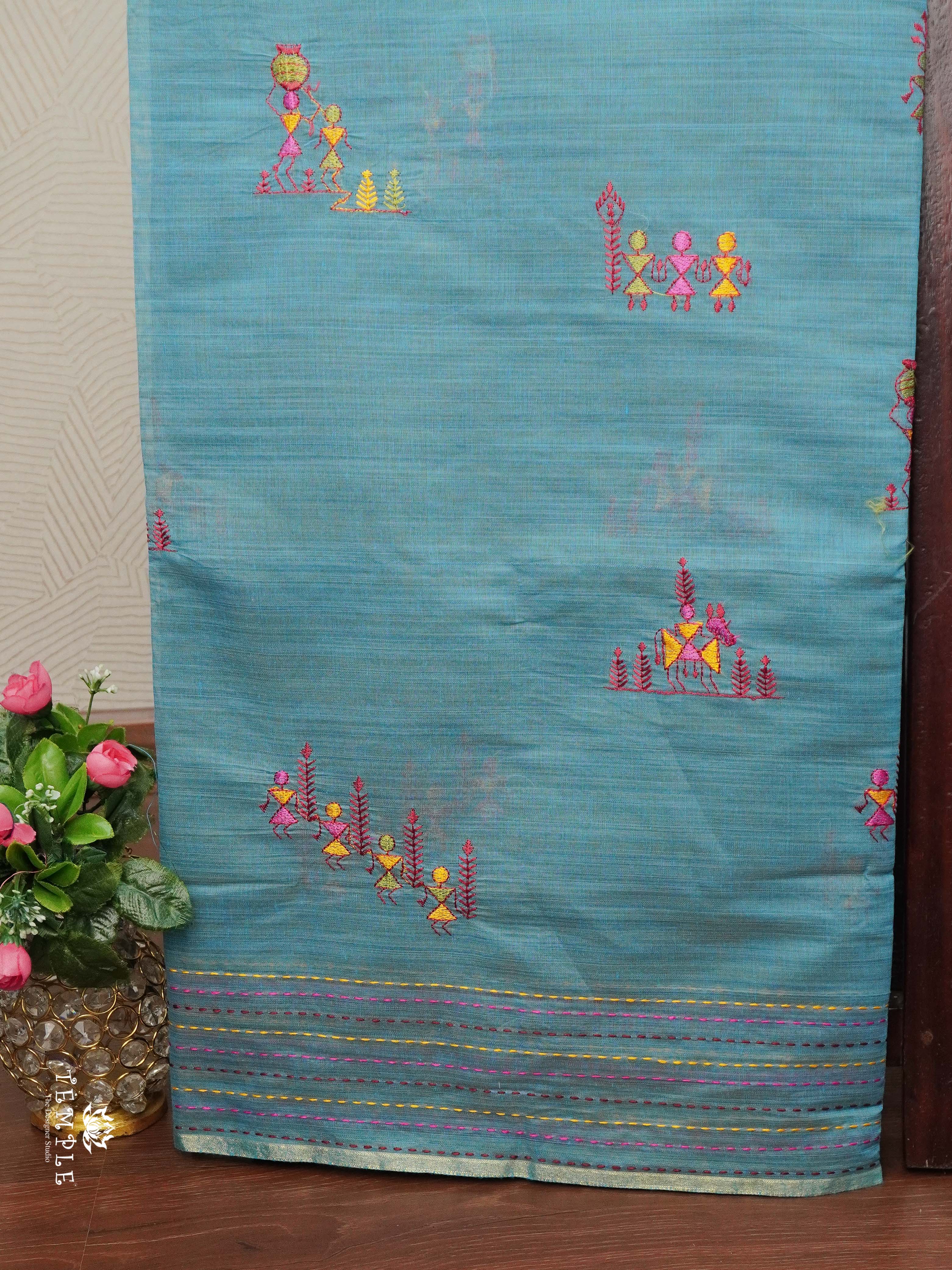 Fancy Cotton Saree With Kantha Stitches | TTDS2387
